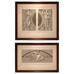 Antique Louvre Architectural Engravings Pair, French Neoclassical Reliefs, 1803