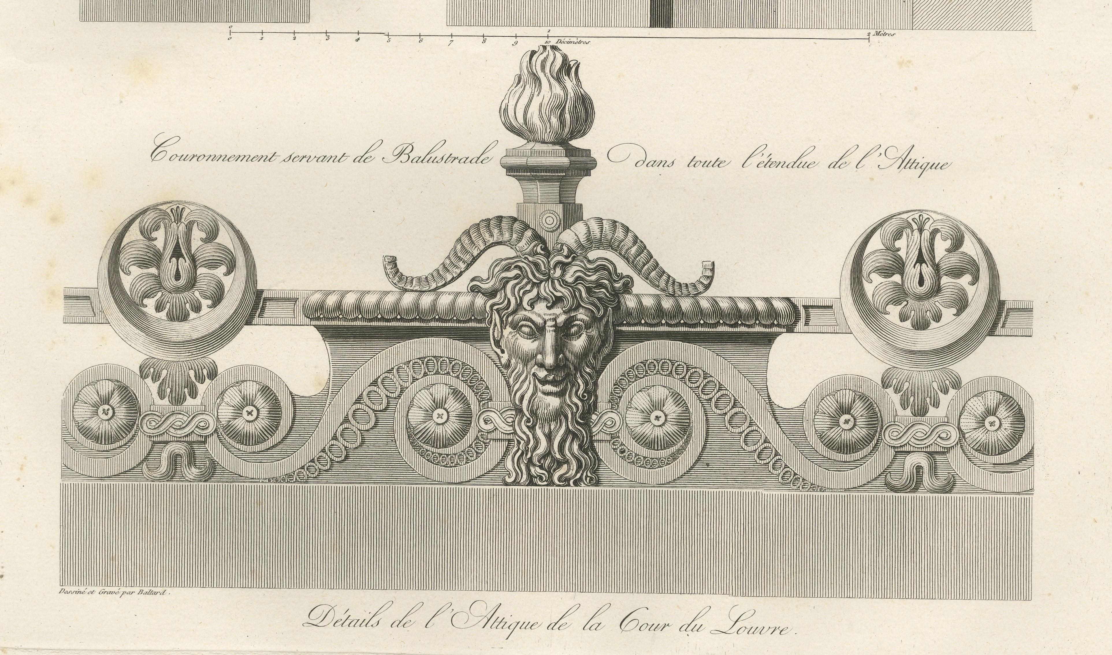 Antique Louvre Architectural Ornament Engraving, French Neoclassical, 1803