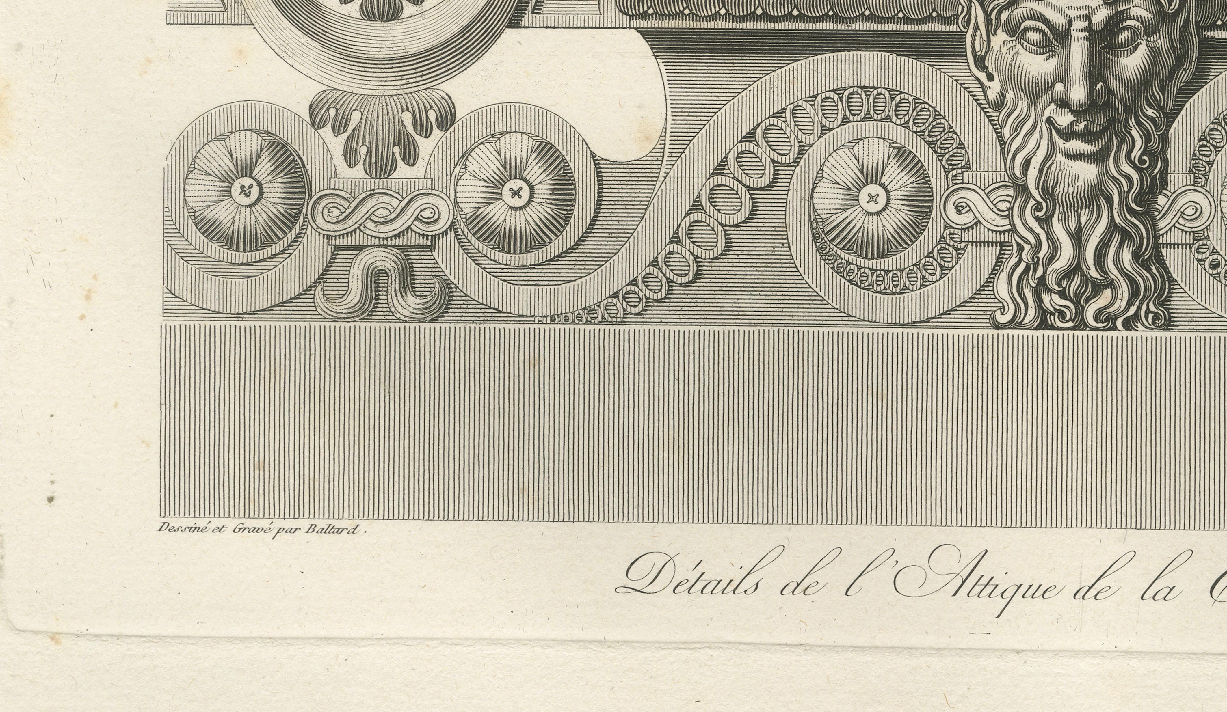Antique Louvre Architectural Ornament Engraving, French Neoclassical, 1803