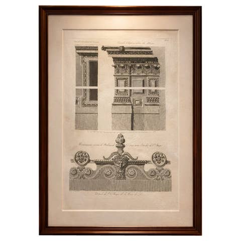 Antique Louvre Architectural Ornament Engraving, French Neoclassical, 1803