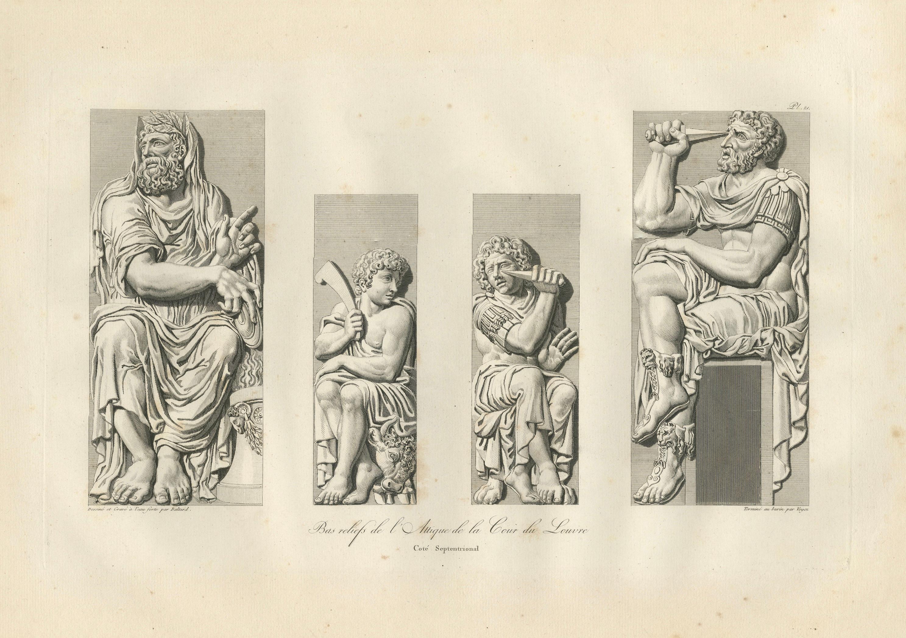 Antique Louvre Architectural Relief Engravings – French Neoclassical Plates 1803