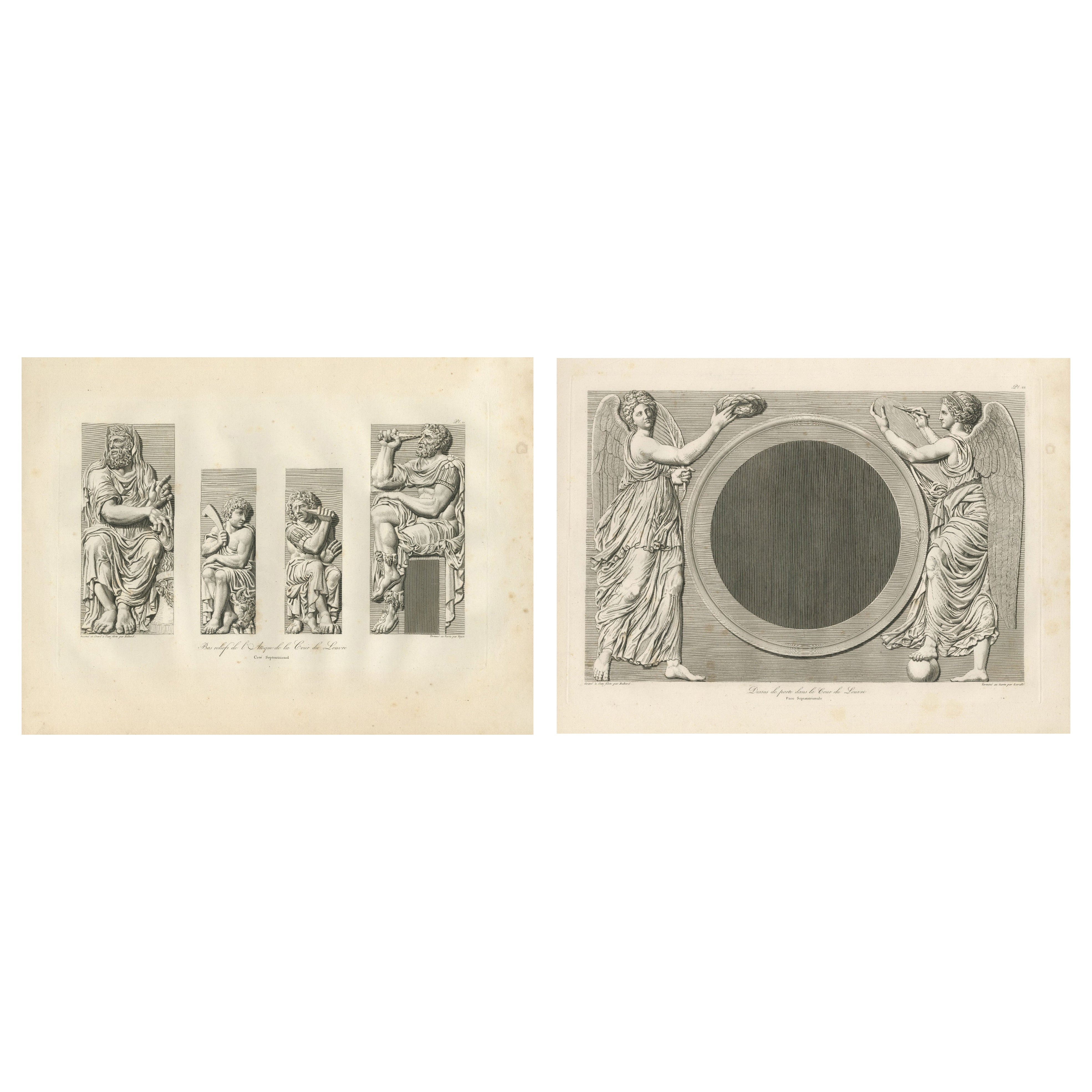 Antique Louvre Architectural Relief Engravings – French Neoclassical Plates 1803