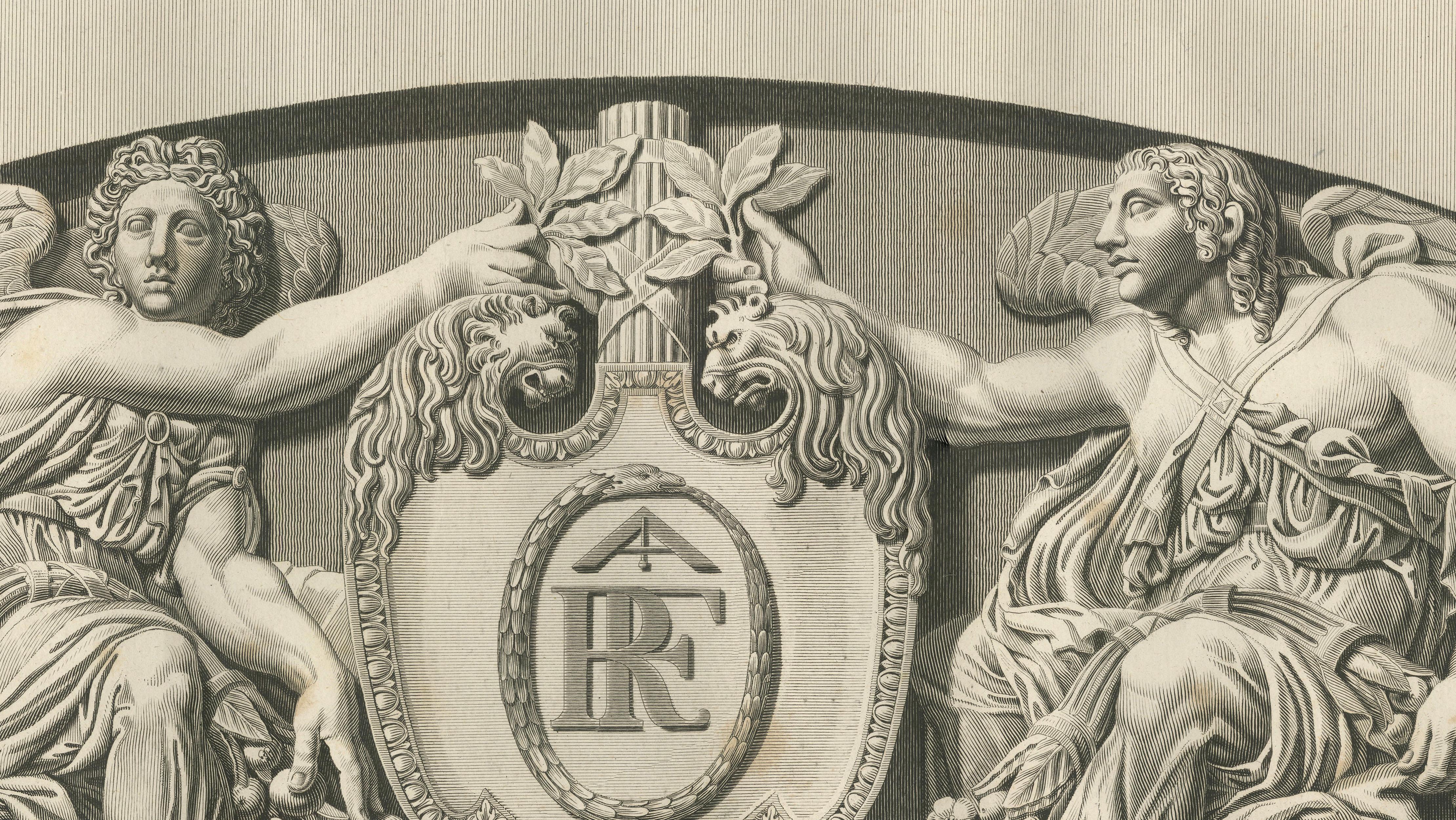 Antique Louvre Architectural Relief Engravings Pair, Neoclassical Ornament, 1803