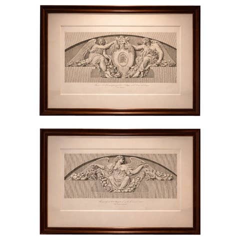 Antique Louvre Architectural Relief Engravings Pair, Neoclassical Ornament, 1803