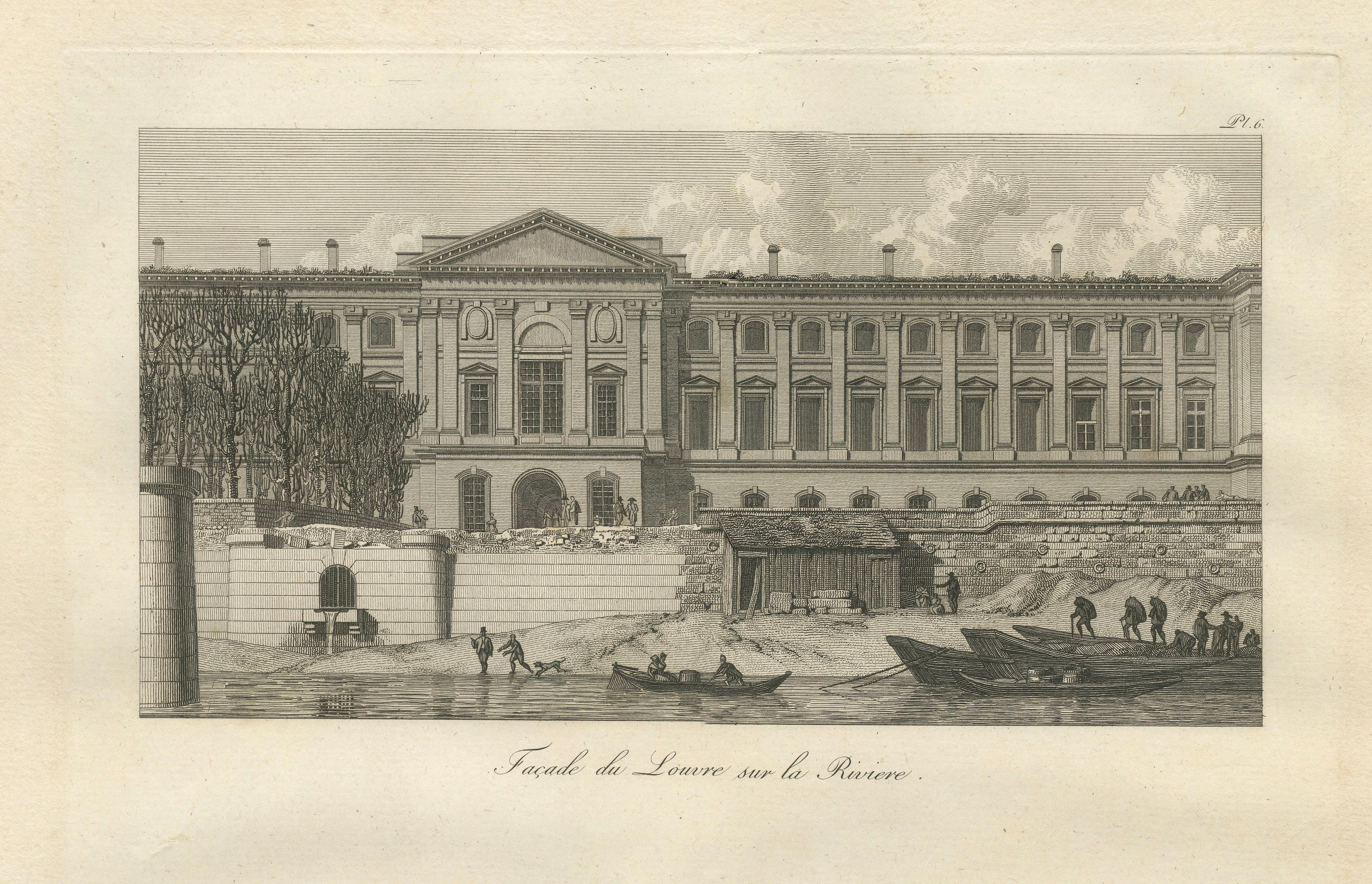 Antique Louvre Architectural Views Engraving, Baltard Paris 1803