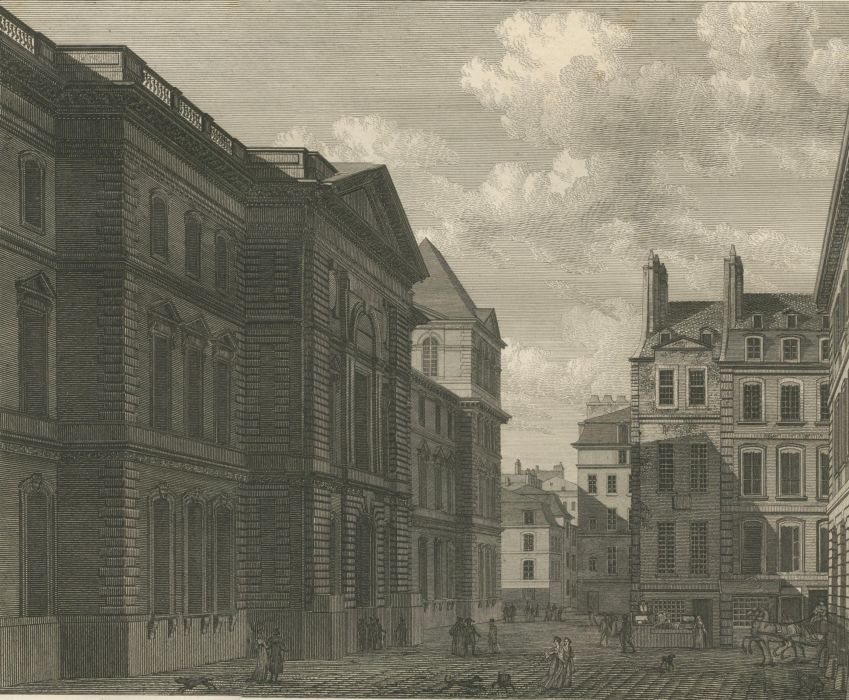 Antique Louvre Architectural Views Engraving, Baltard Paris 1803