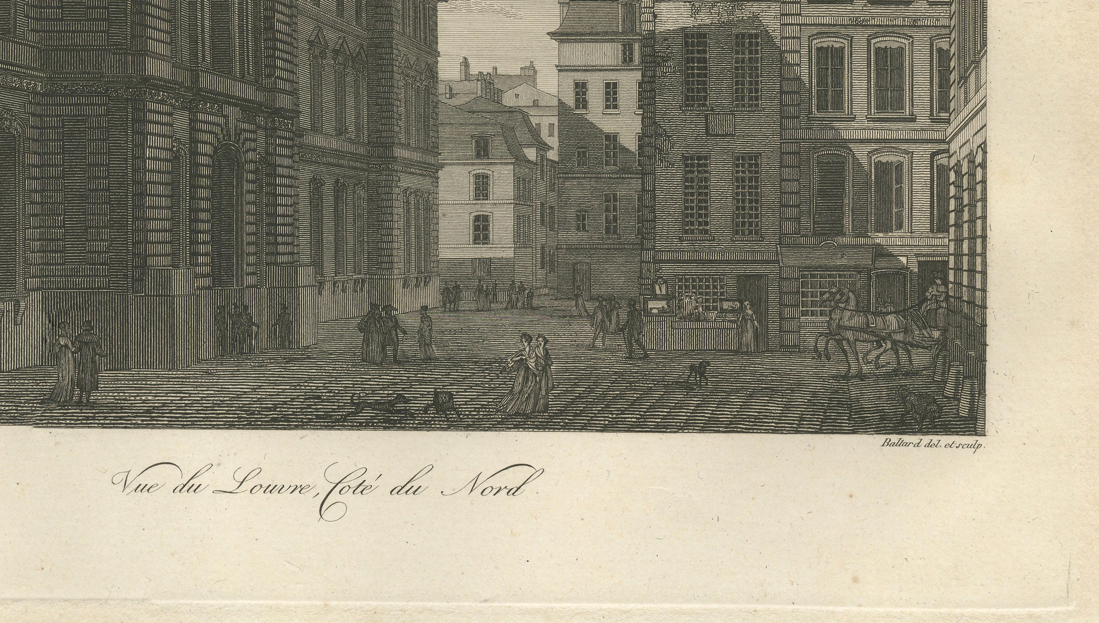 Antique Louvre Architectural Views Engraving, Baltard Paris 1803