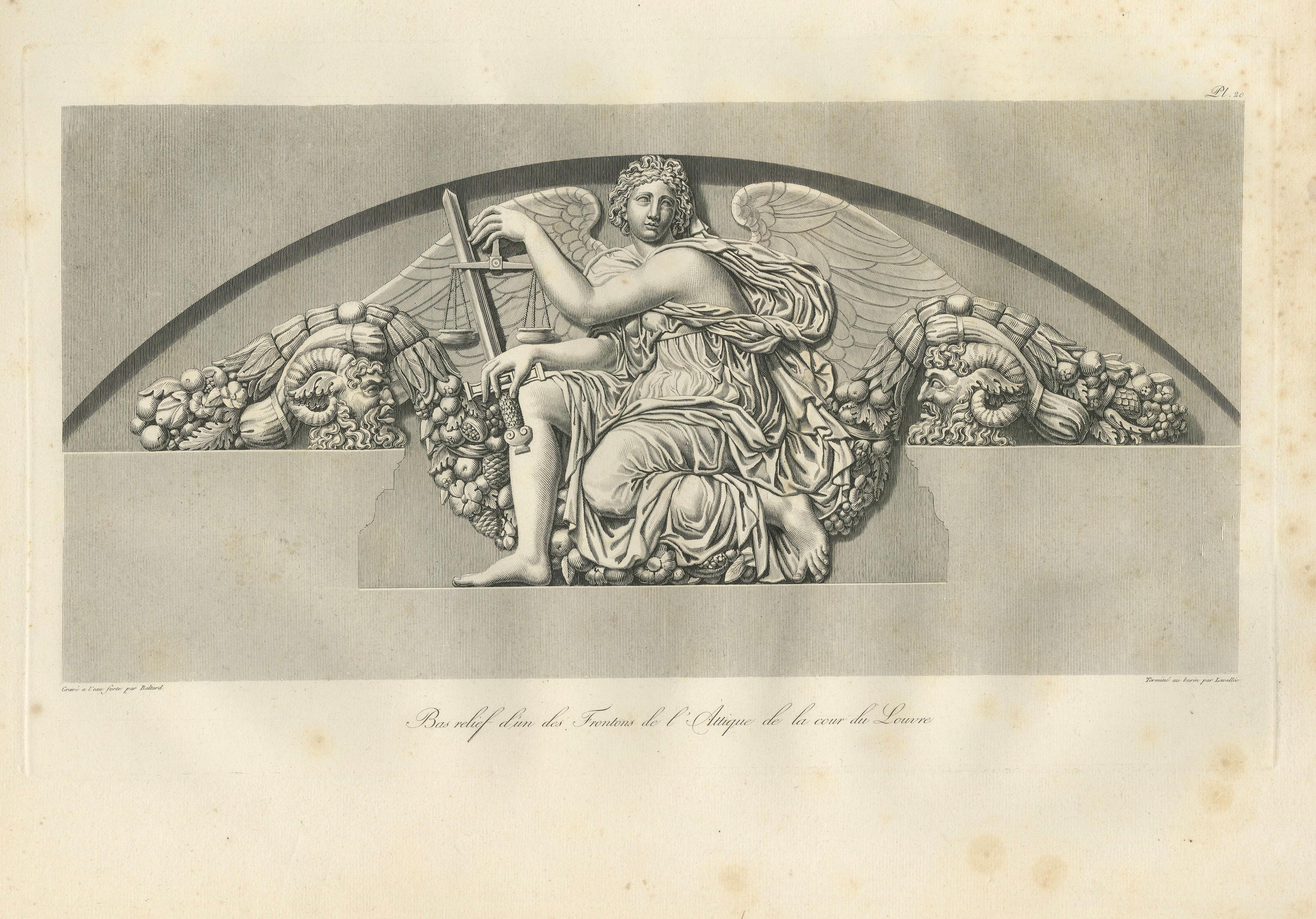 Antique Louvre Bas-Relief Engravings Pair, French Neoclassical, 1803