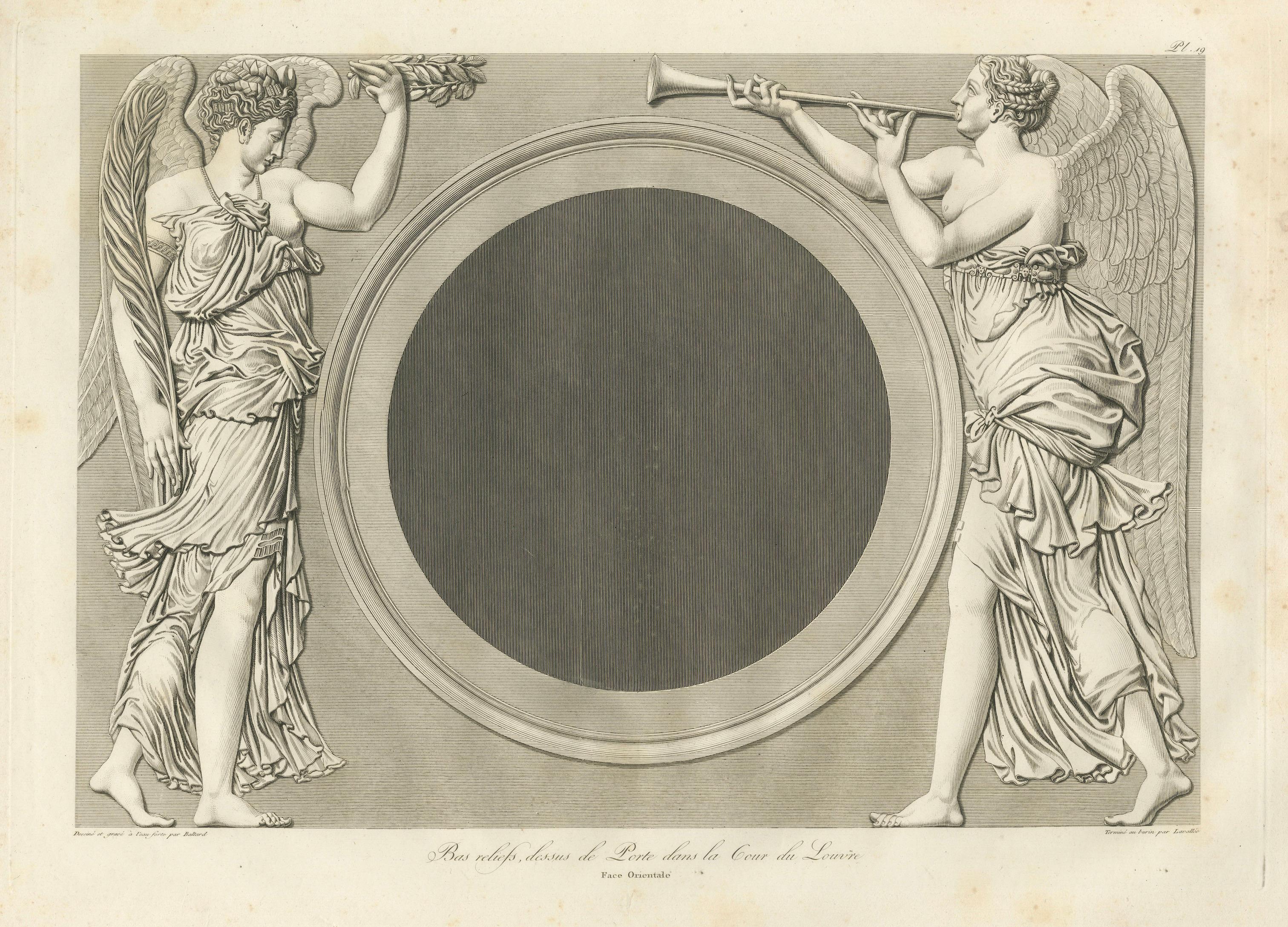 Antique Louvre Bas-Relief Engravings Pair, French Neoclassical, 1803