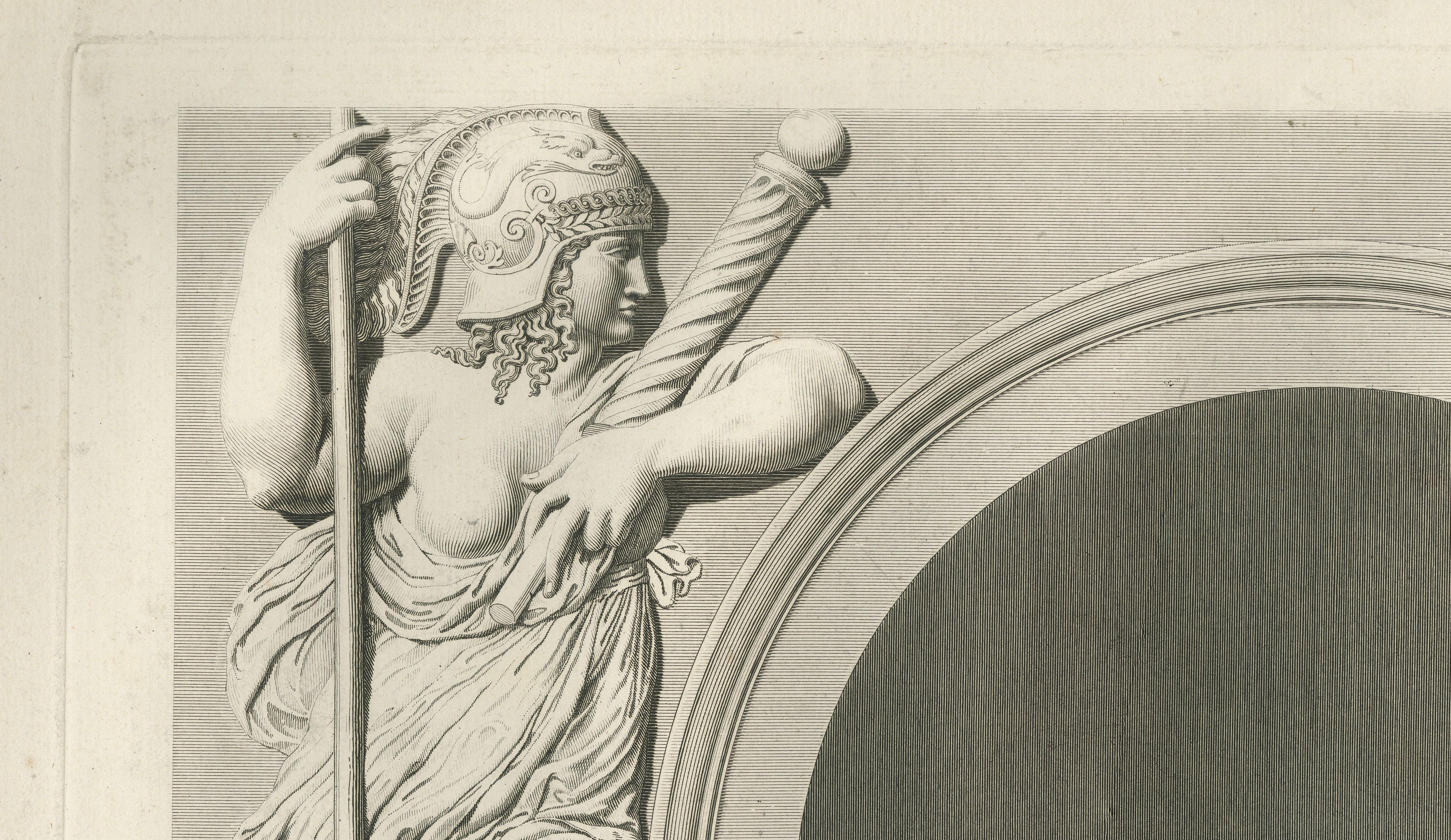 Antique Louvre Bas-Relief Print, Cour Carrée Allegorical Figures – Baltard 1803