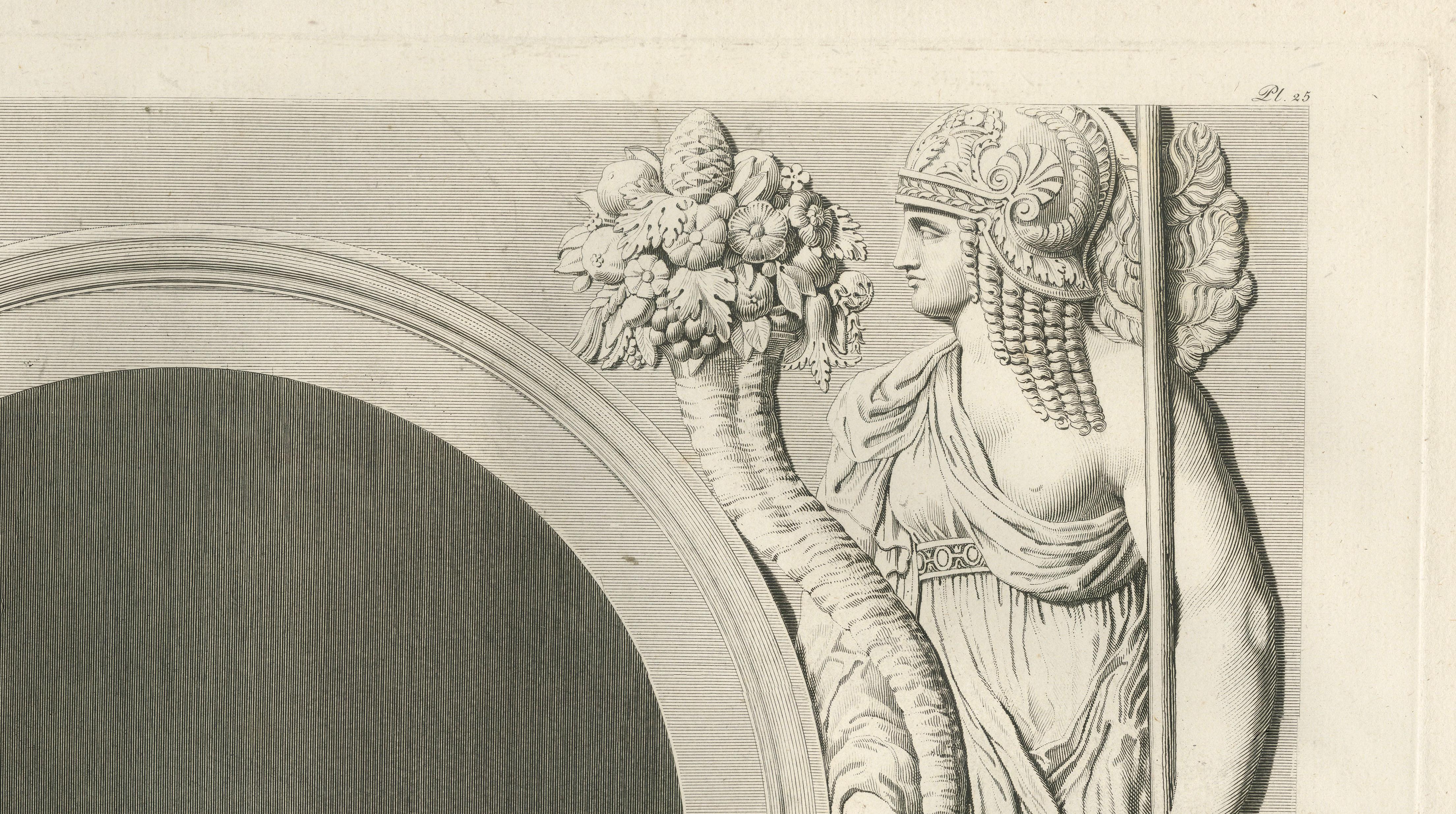Antique Louvre Bas-Relief Print, Cour Carrée Allegorical Figures – Baltard 1803