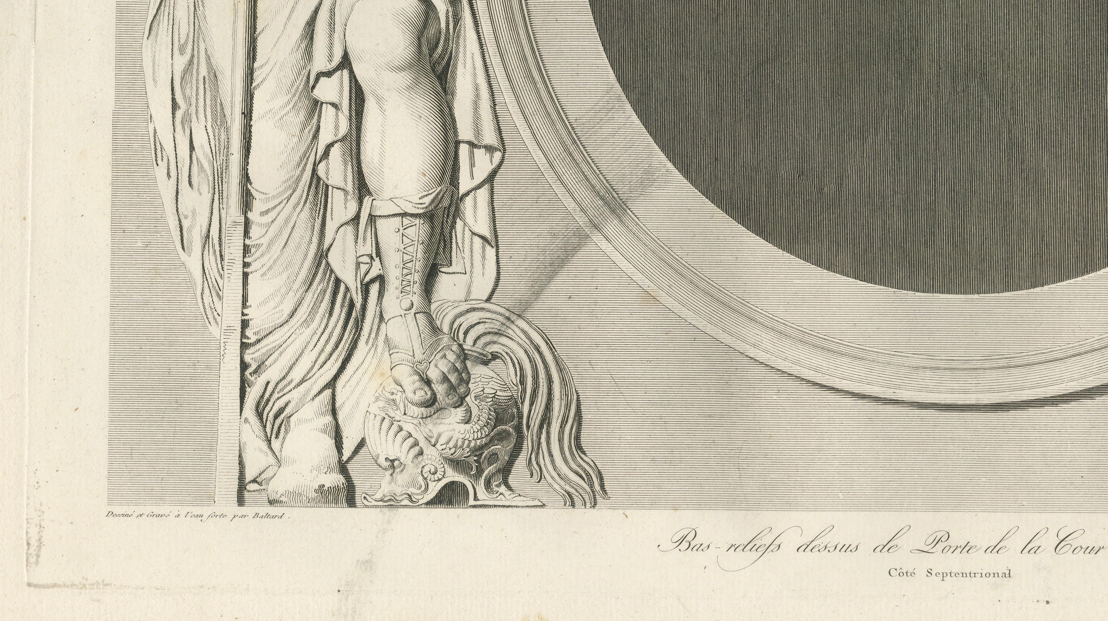 Antique Louvre Bas-Relief Print, Cour Carrée Allegorical Figures – Baltard 1803