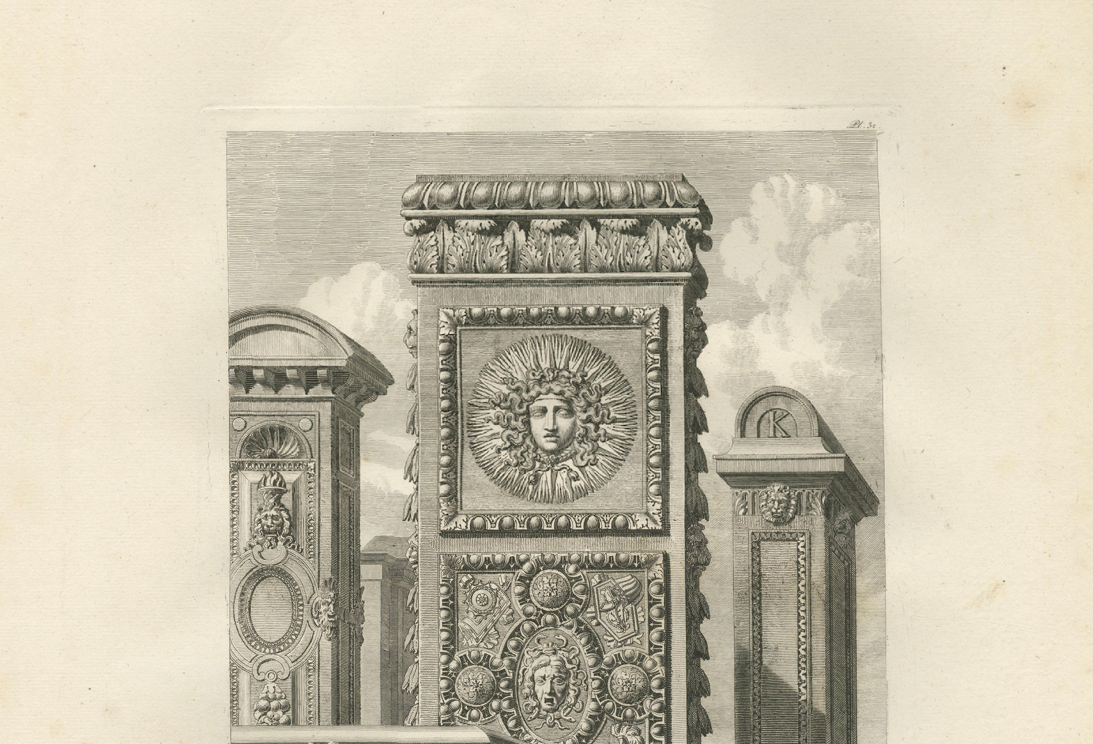 Antique Louvre Chimney Ornament Print, Cheminées du Louvre – Baltard 1803