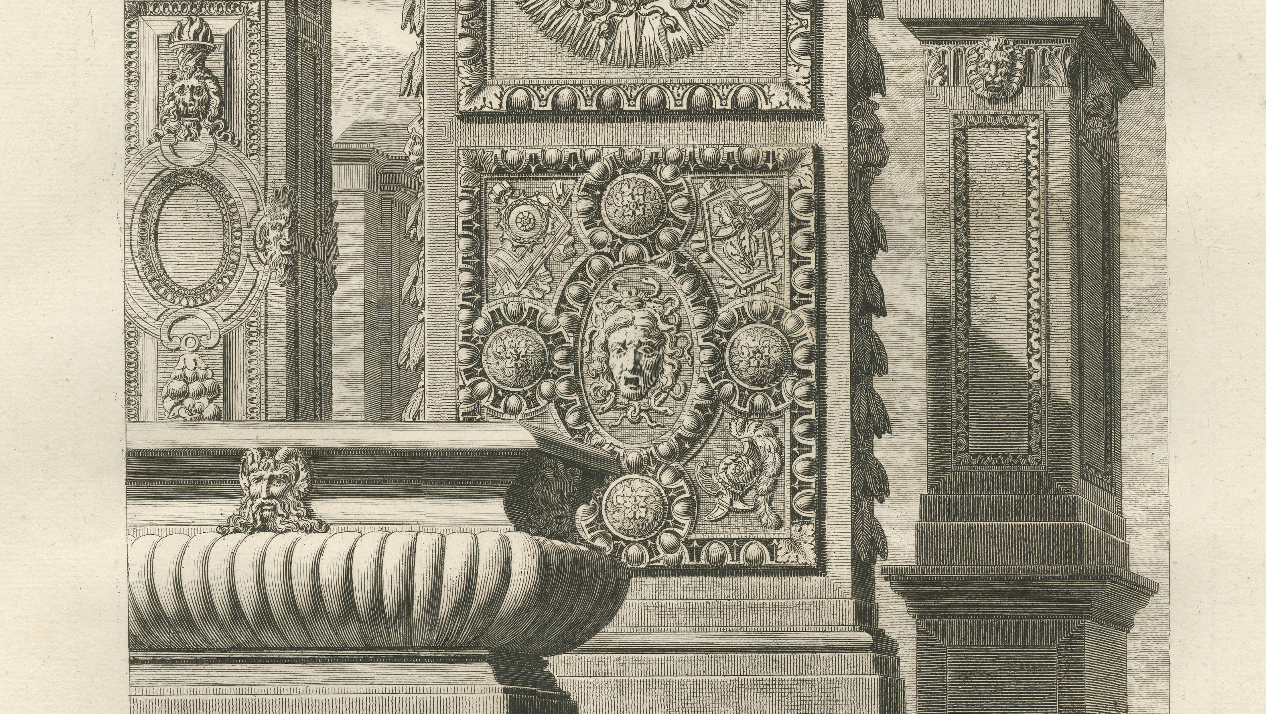 Antique Louvre Chimney Ornament Print, Cheminées du Louvre – Baltard 1803