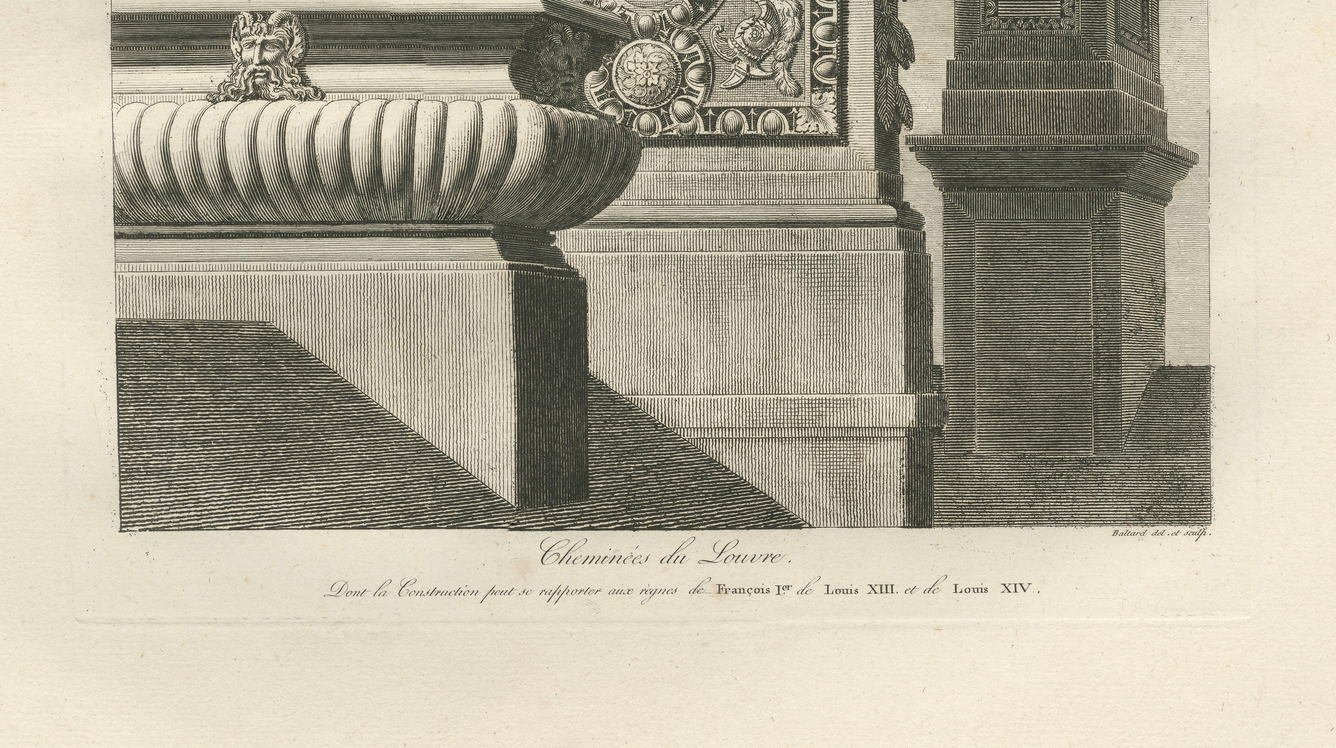 Antique Louvre Chimney Ornament Print, Cheminées du Louvre – Baltard 1803