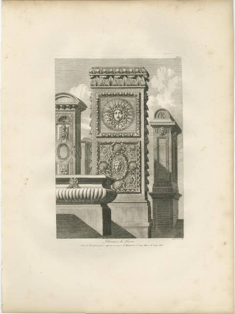 Antique Louvre Chimney Ornament Print, Cheminées du Louvre – Baltard 1803