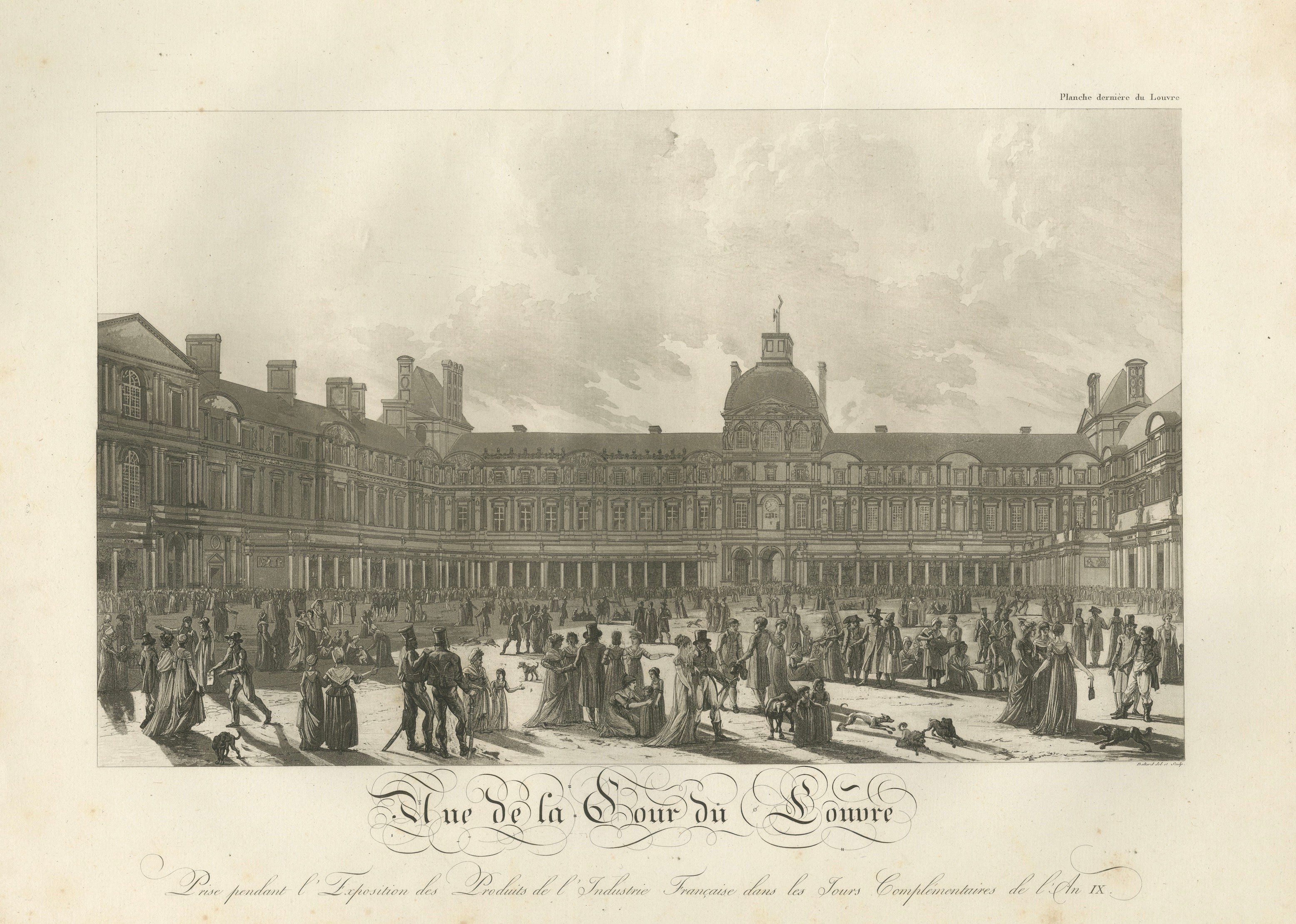 Gravure ancienne du Louvre Cour Carrée Exposition, Paris Industry Fair - 1803 en vente
