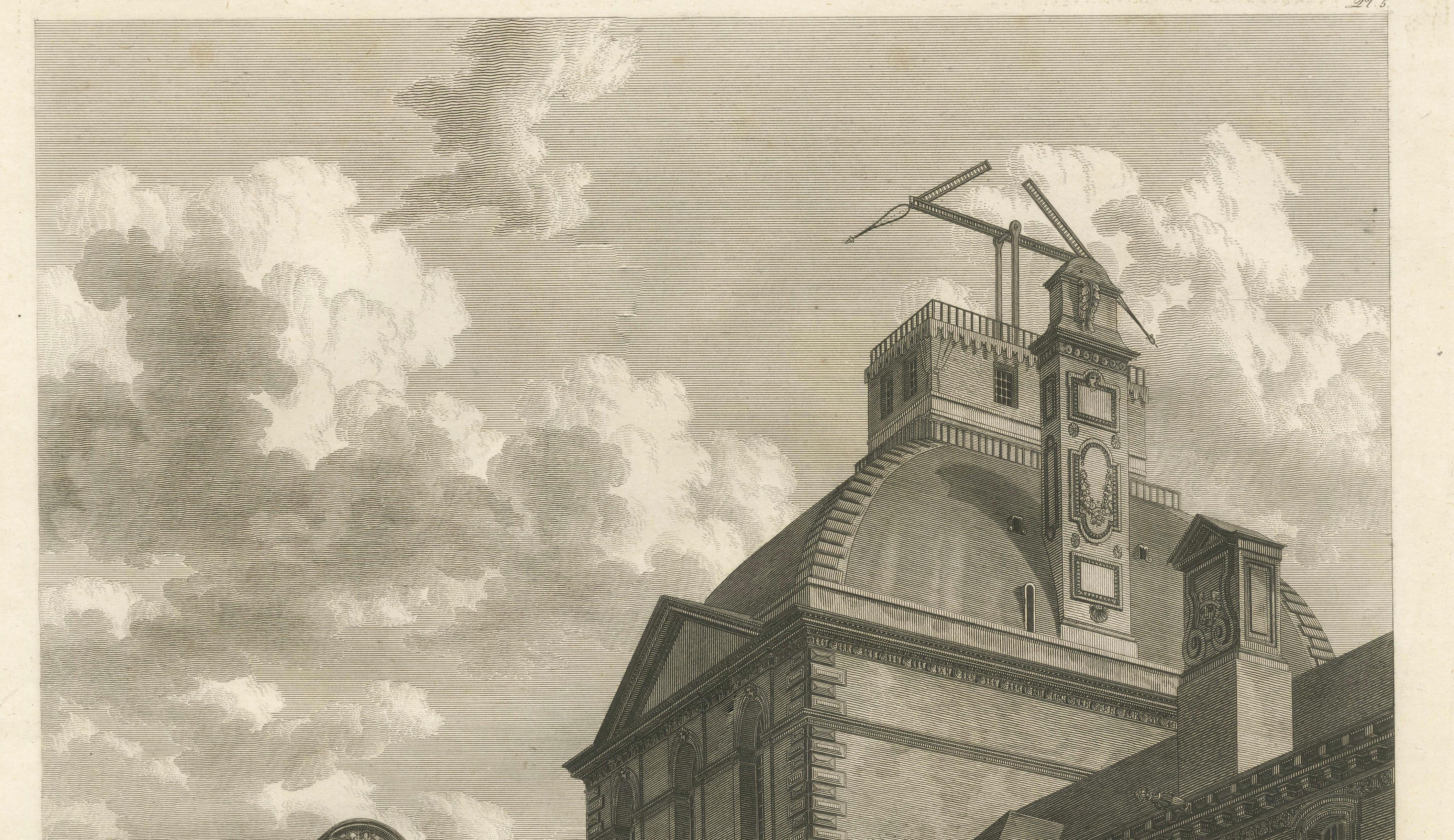 Antique Louvre Museum Entrance Engraving, Paris Architectural View, French, 1803
