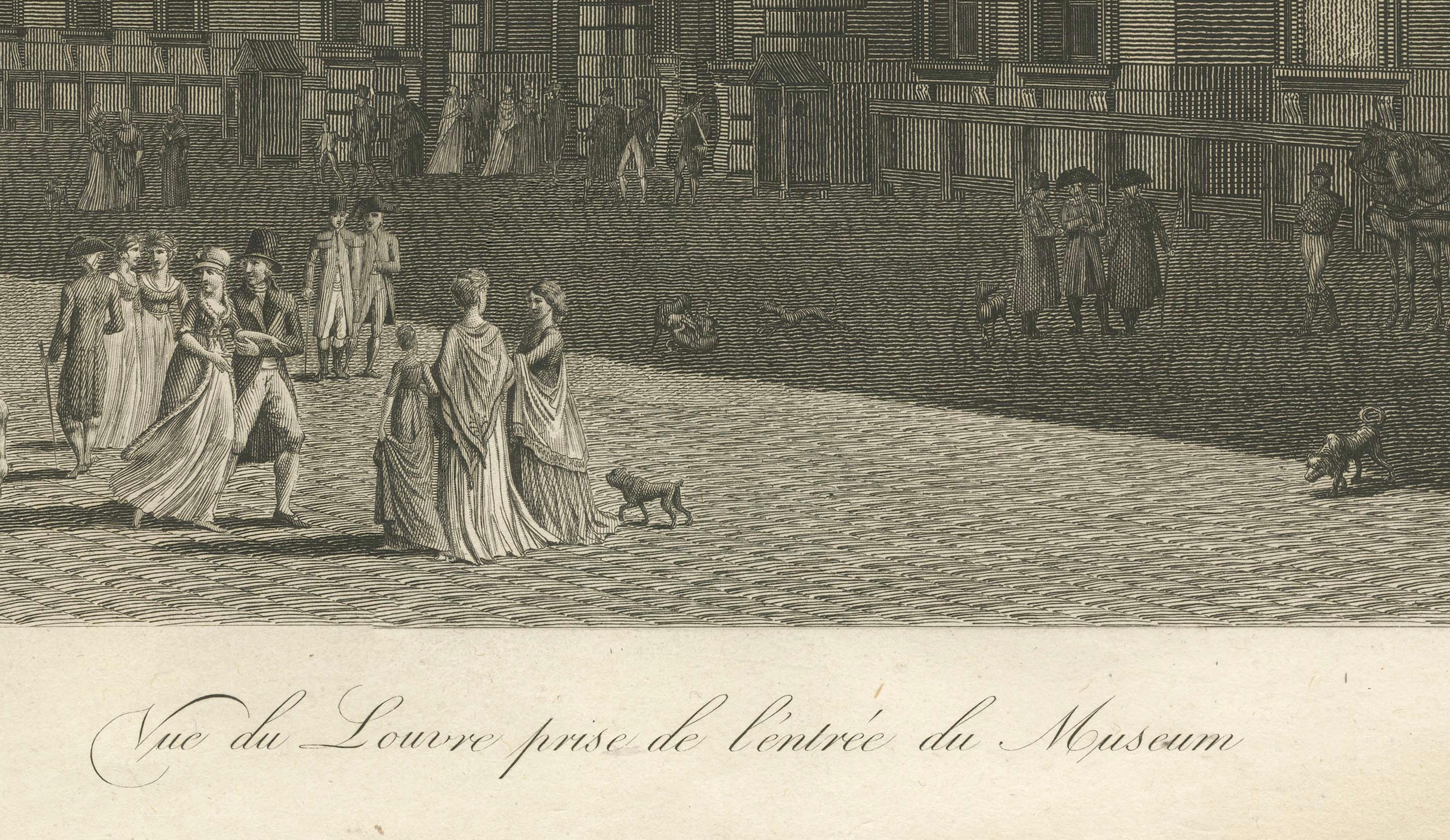 Antique Louvre Museum Entrance Engraving, Paris Architectural View, French, 1803