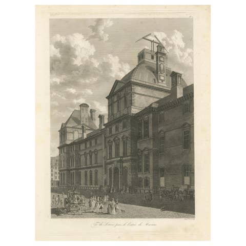 Antique Louvre Museum Entrance Engraving, Paris Architectural View, French, 1803