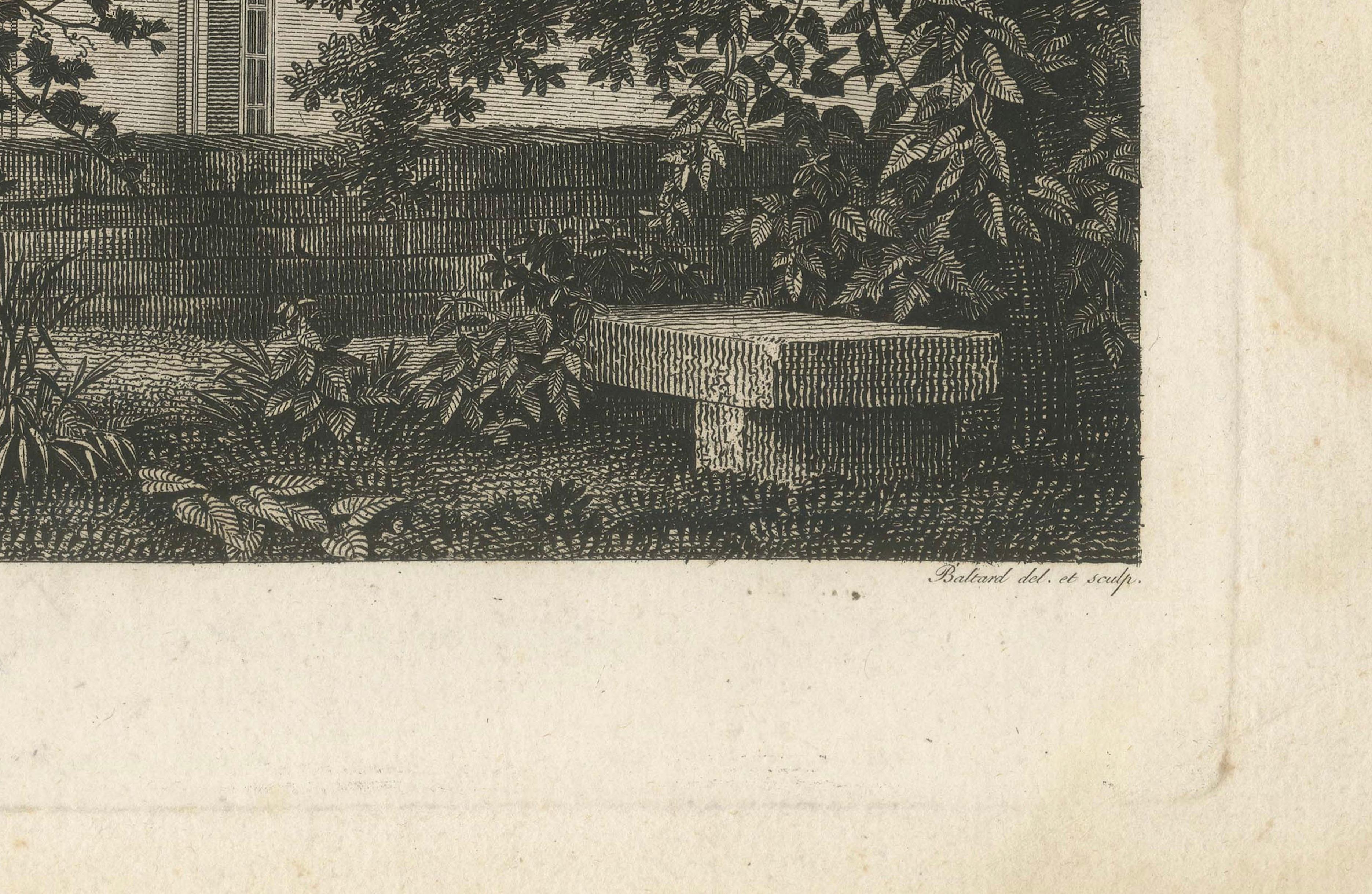 Antique Louvre Paris Colonnade Architectural Engraving, French Neoclassical 1803