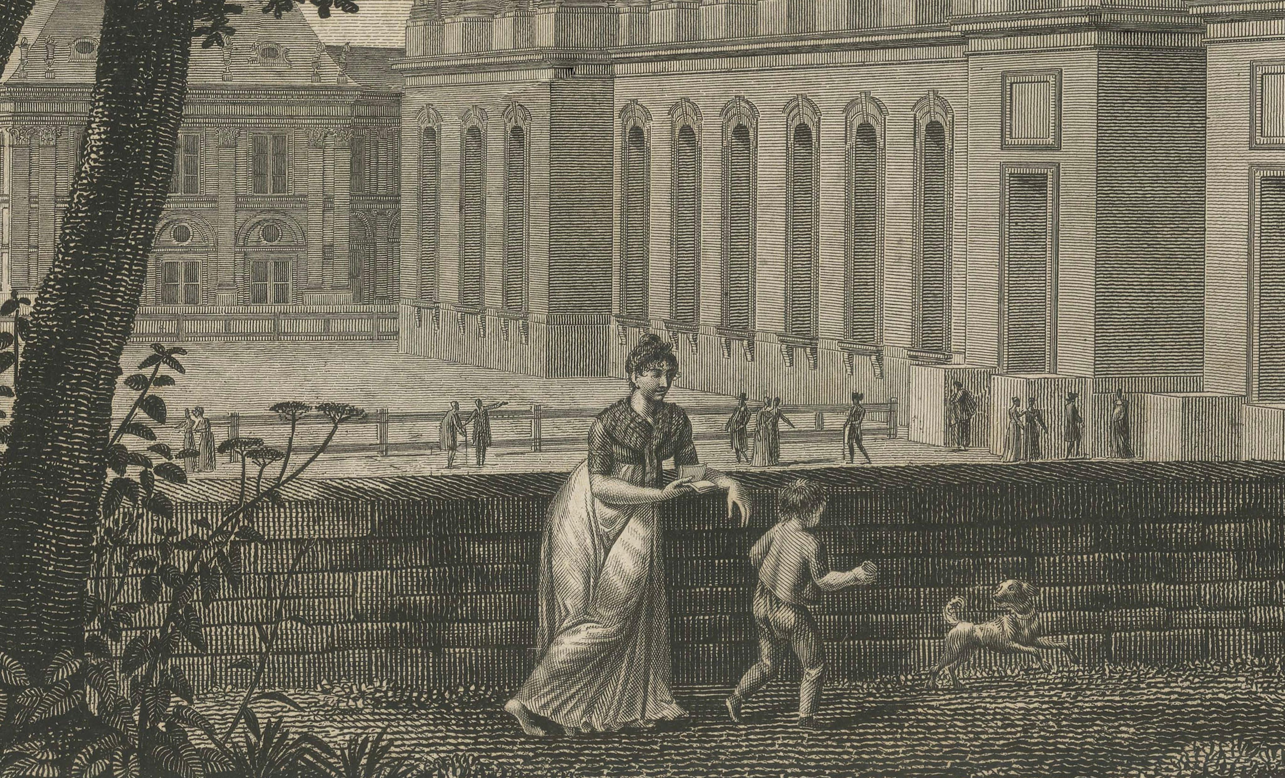 Antique Louvre Paris Colonnade Architectural Engraving, French Neoclassical 1803