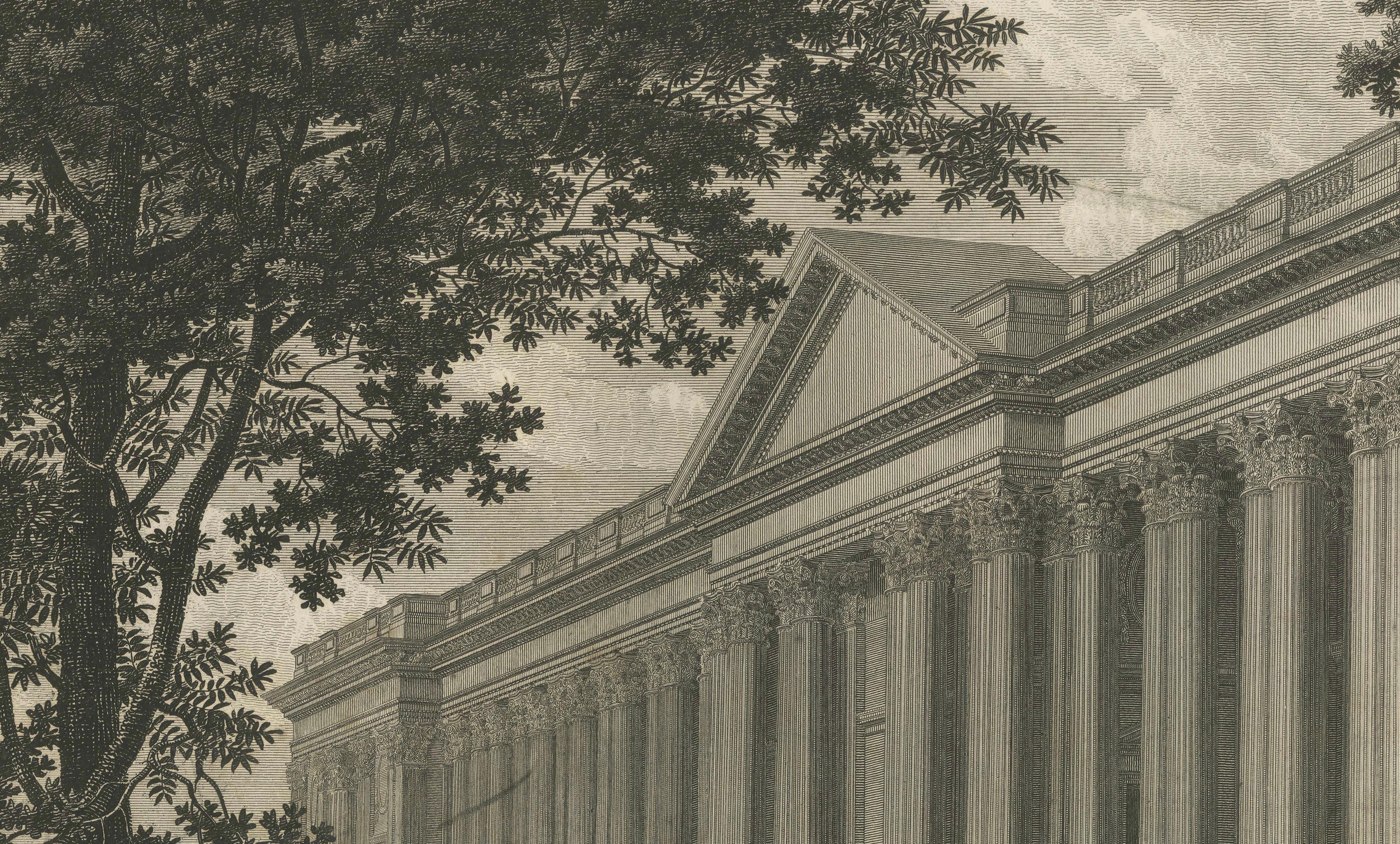 Antique Louvre Paris Colonnade Architectural Engraving, French Neoclassical 1803