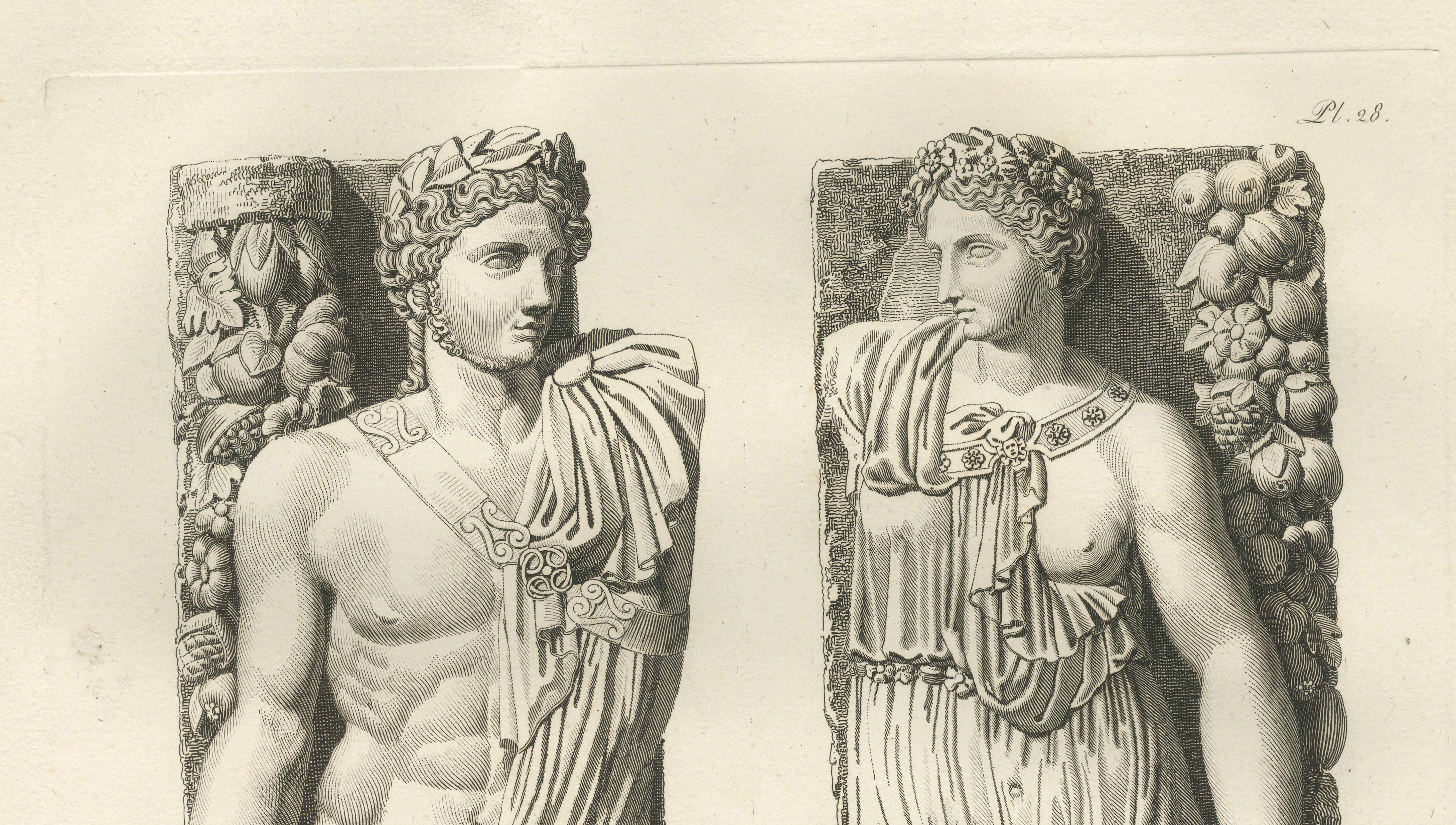 Antique Louvre Sculpture Reliefs Print, Institut Fireplace – Baltard 1803
