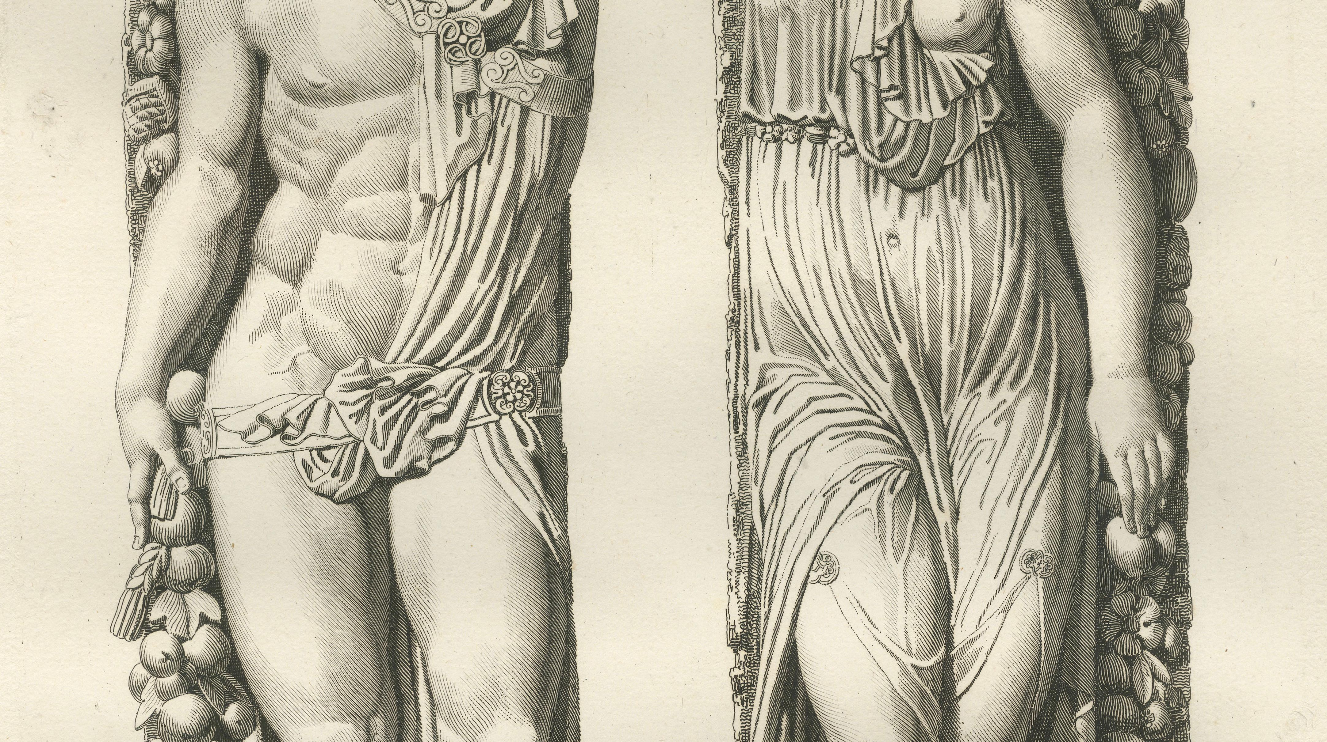 Antique Louvre Sculpture Reliefs Print, Institut Fireplace – Baltard 1803