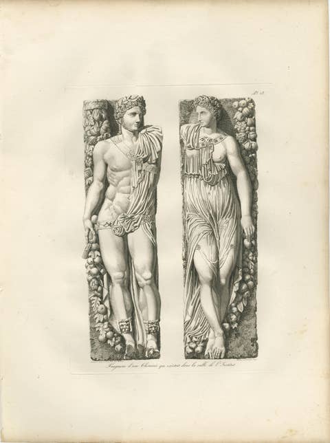 Antique Louvre Sculpture Reliefs Print, Institut Fireplace – Baltard 1803