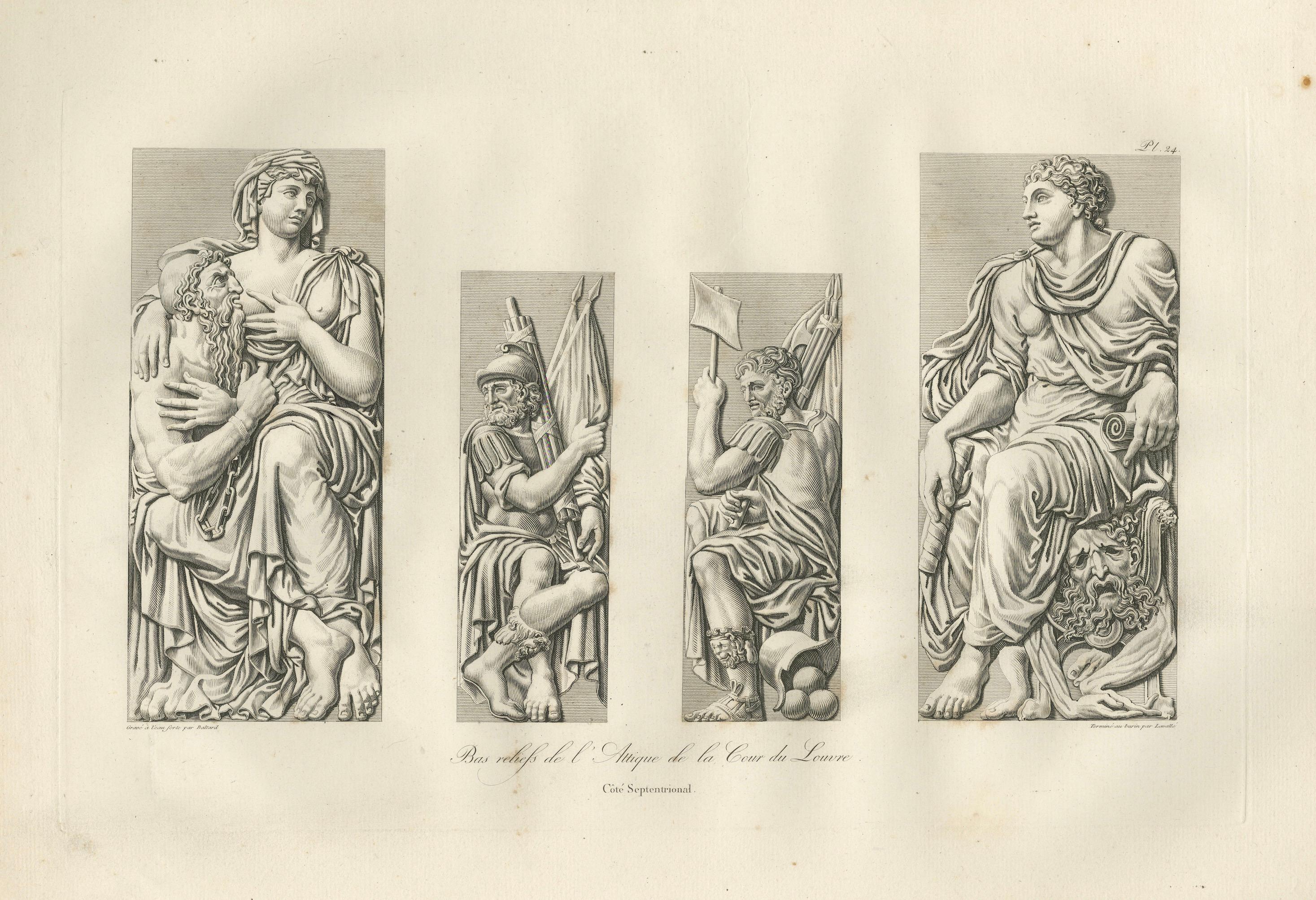 Antique Louvre Sculptures & Institut Ceiling Ornament Prints – Baltard 1803