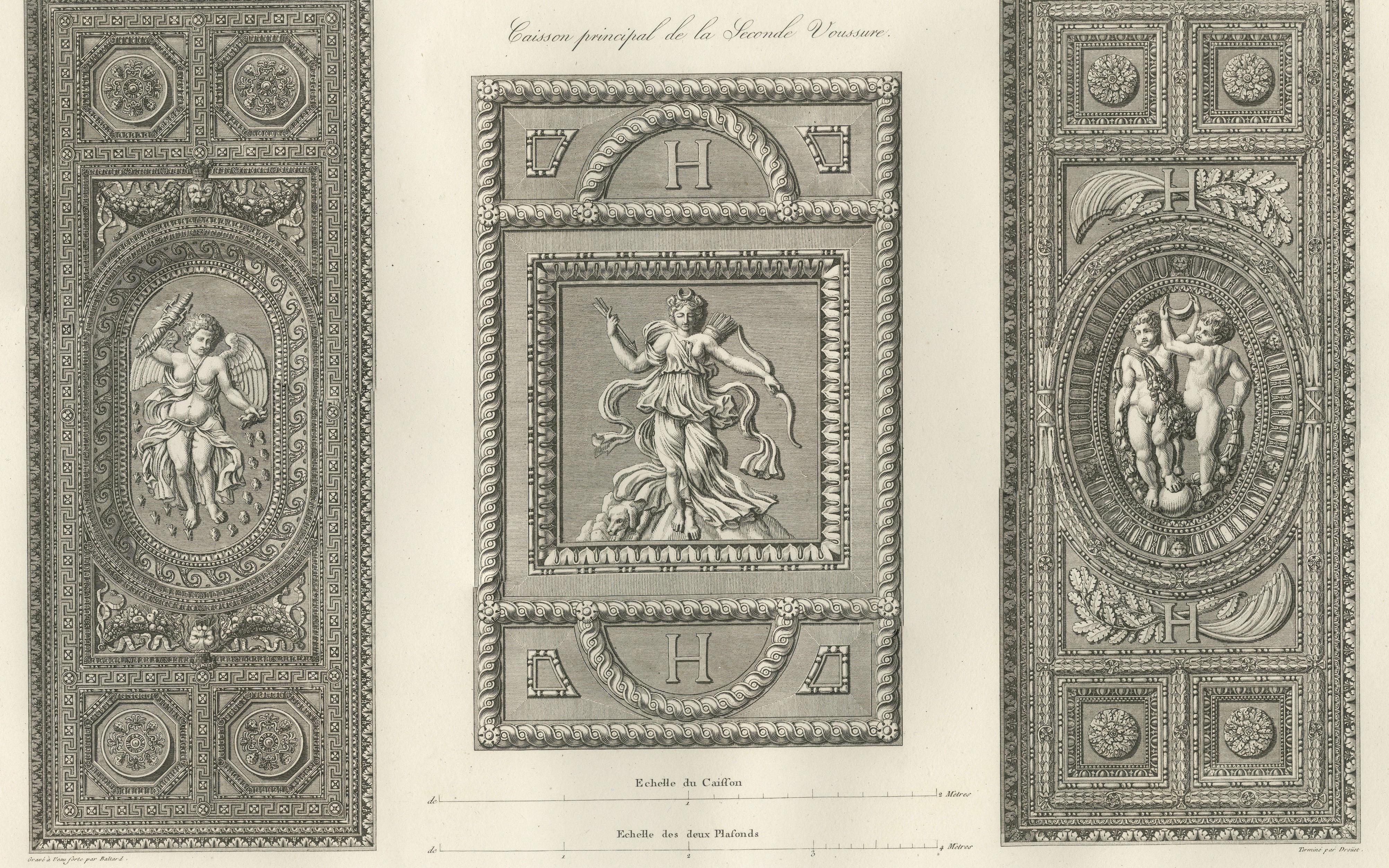 Antique Louvre Sculptures & Institut Ceiling Ornament Prints – Baltard 1803