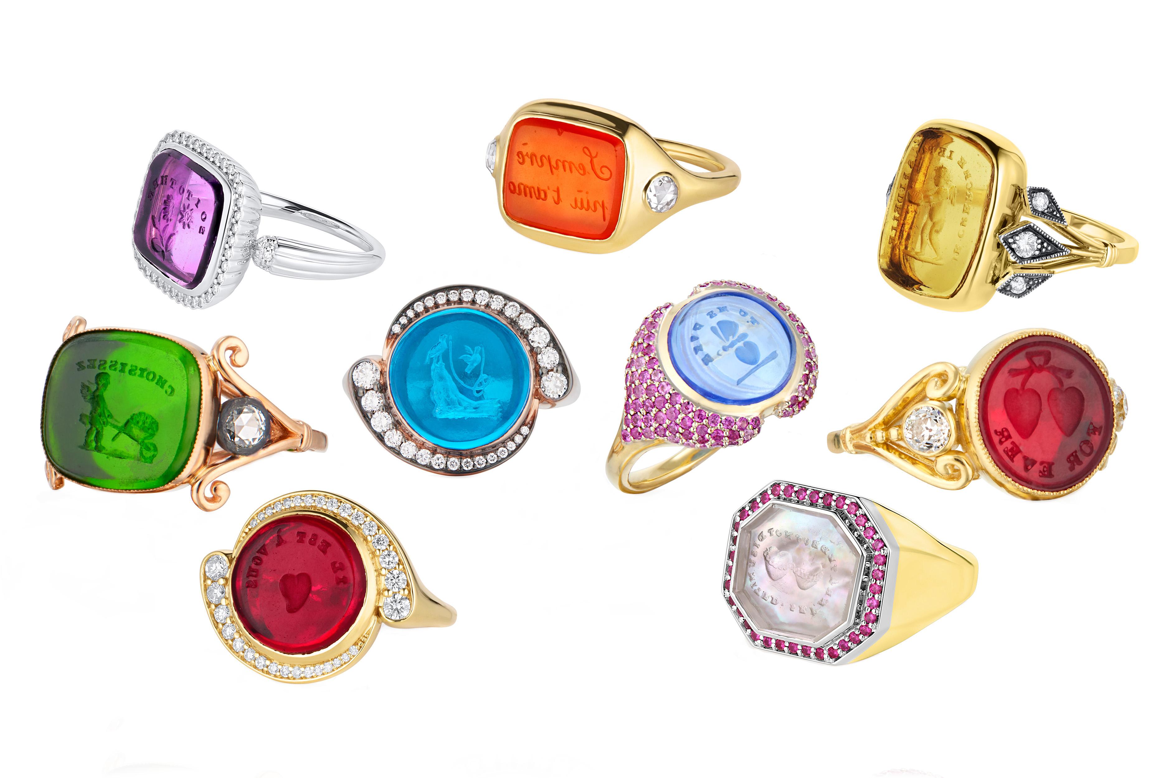 Antiguo Intaglio de Amor con Diamantes Corte brillante en venta