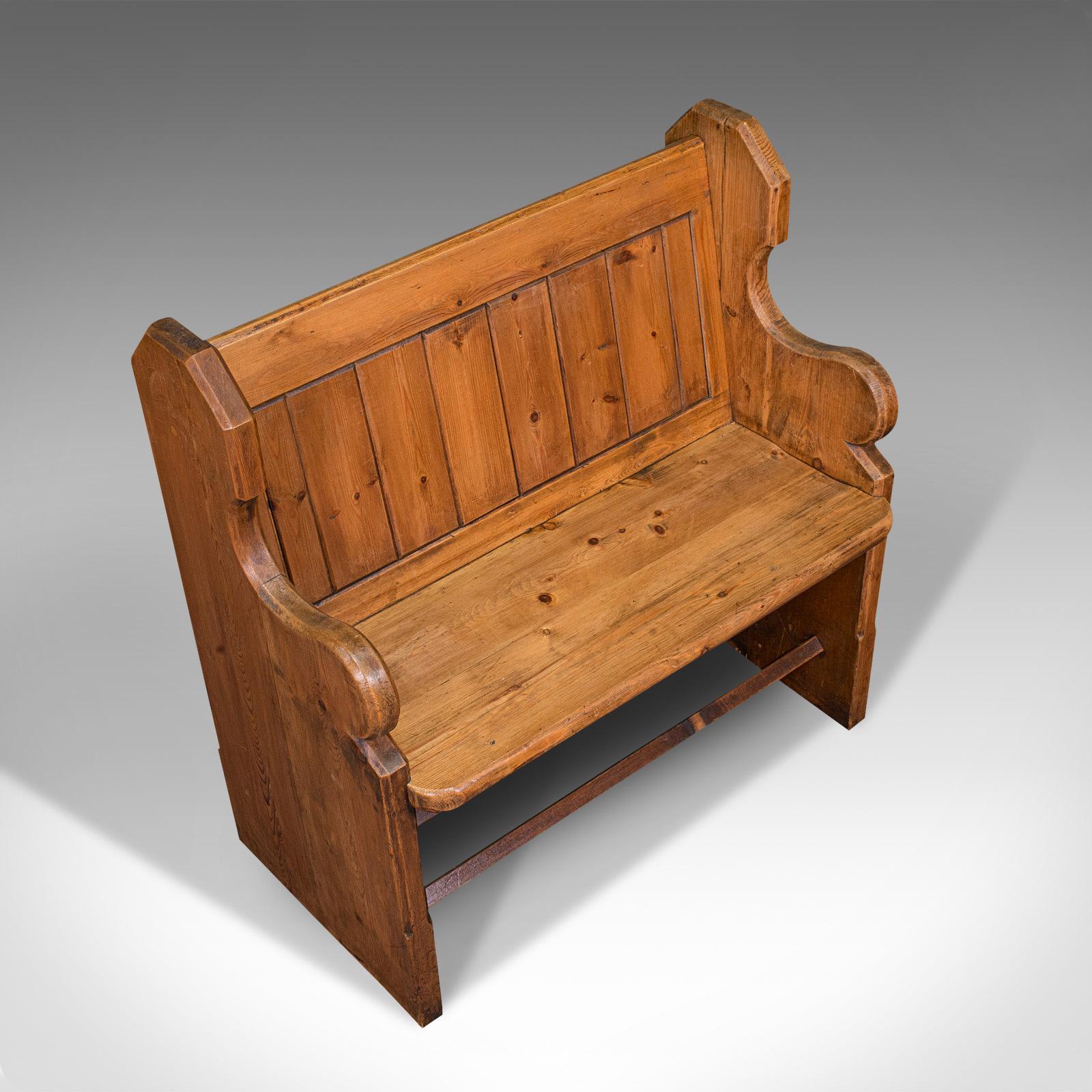 Antique Love Seat, English, Pine, Bench, Pew, Ecclesiastic Taste, Victorian 1