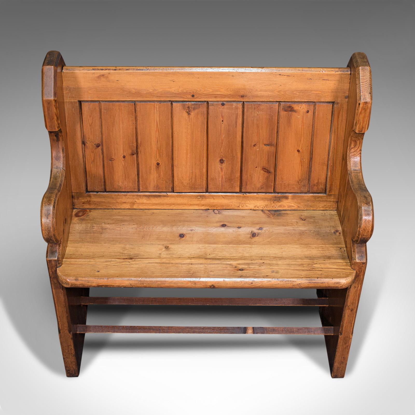 Antique Love Seat, English, Pine, Bench, Pew, Ecclesiastic Taste, Victorian 2