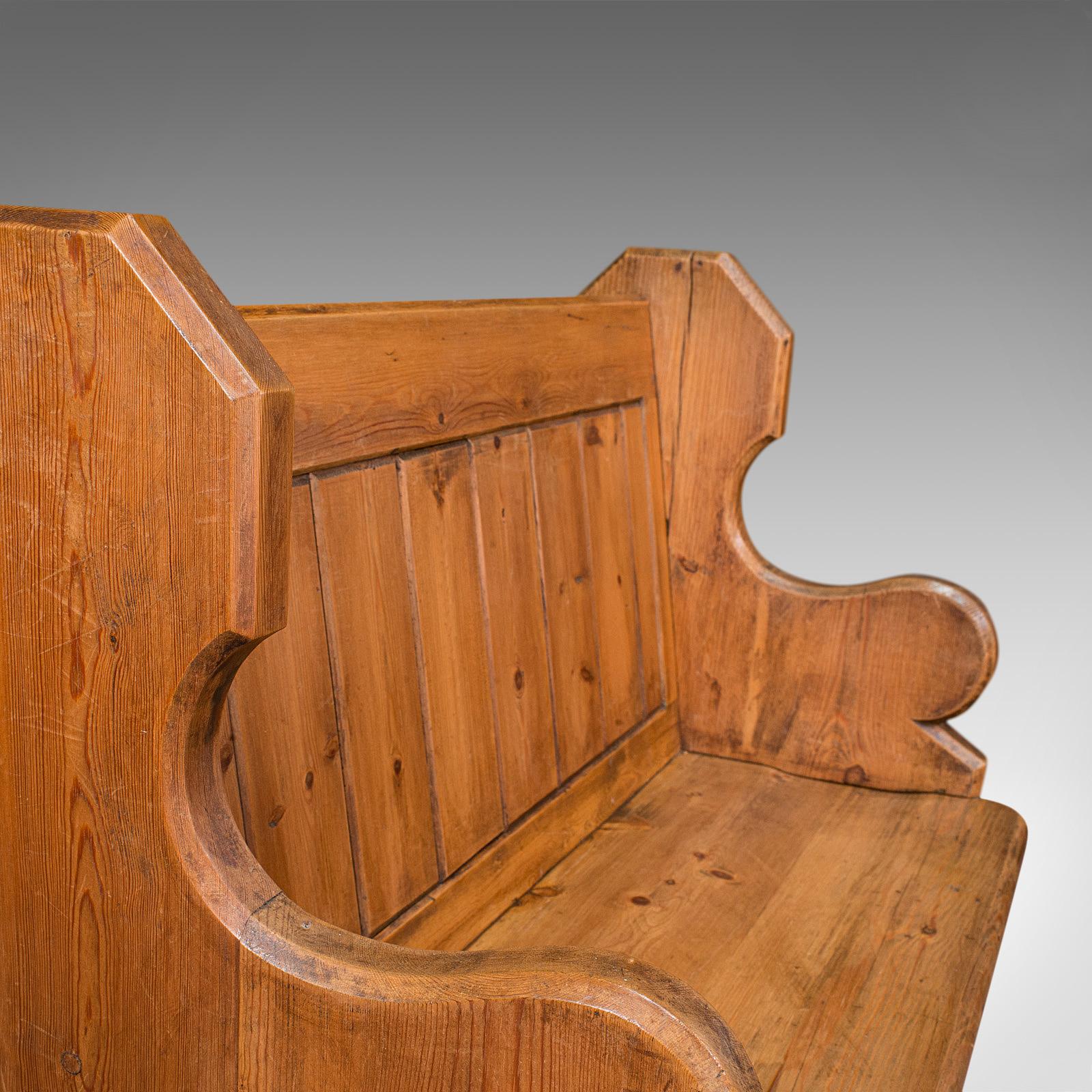 Antique Love Seat, English, Pine, Bench, Pew, Ecclesiastic Taste, Victorian 3