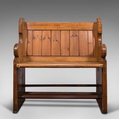Antique Love Seat, English, Pine, Hallway Bench, Pew, Ecclesiastic, Victorian