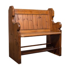 Antique Love Seat, English, Pine, Hallway Bench, Pew, Ecclesiastic, Victorian