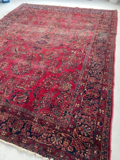 Antique Lovely Botanical Distressed Persian Sarouk Rug, circa 1920-30's