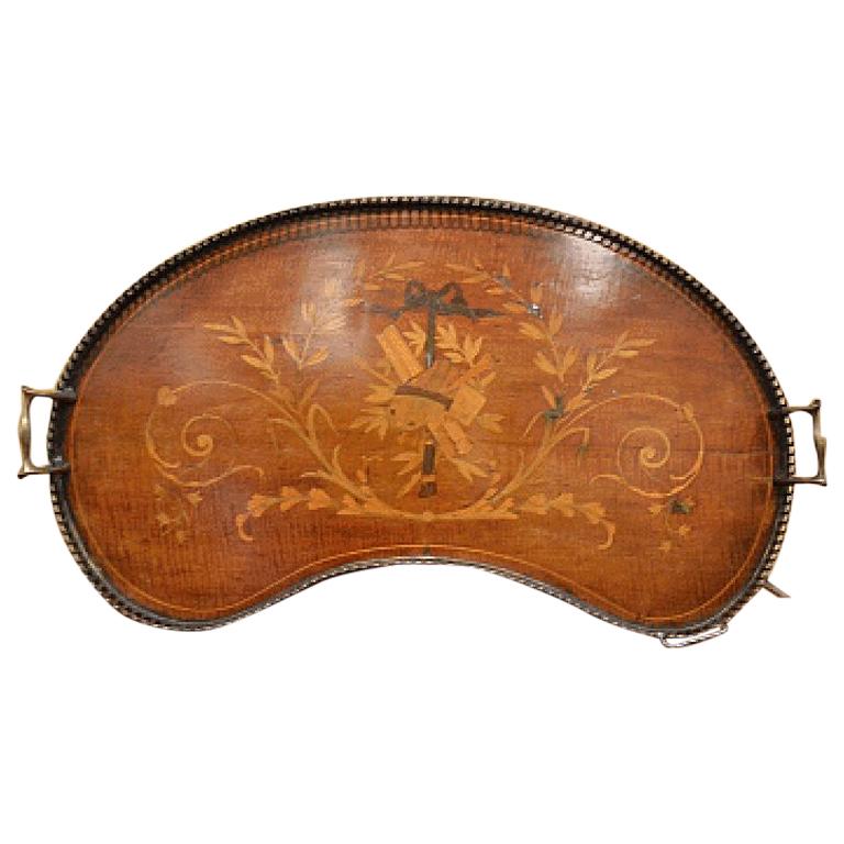 Antique Lovely Inlaid Butler's Tray