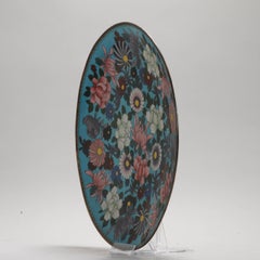 Antique Lovely Millefiori Japanese Wall Dish Bronze Flowers Cloisonne, 19th C.