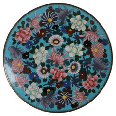 Antique Lovely Millefiori Japanese Wall Dish Bronze Flowers Cloisonne, 19th C.
