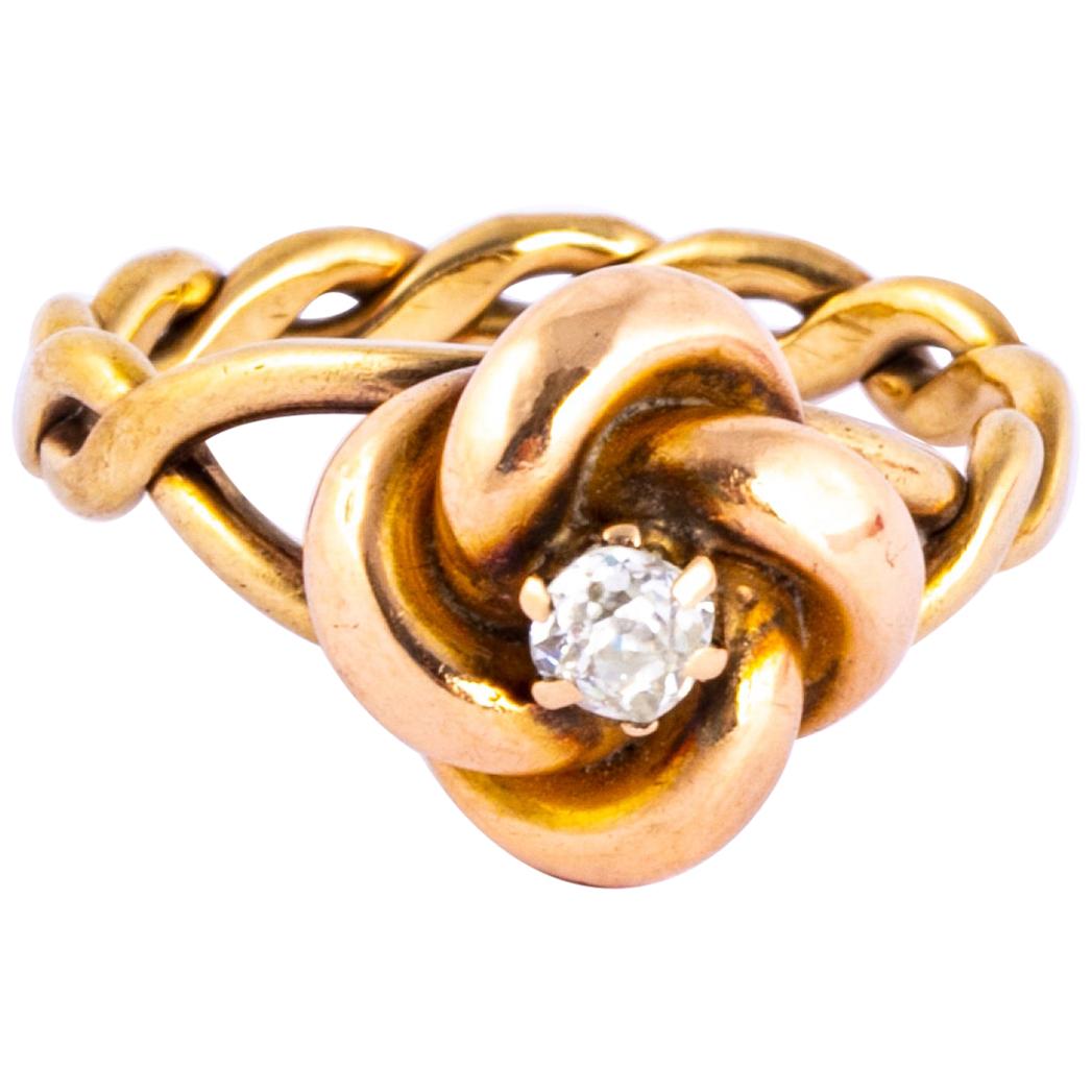 Antique Lovers Knot Diamond and 15 Carat Gold Ring