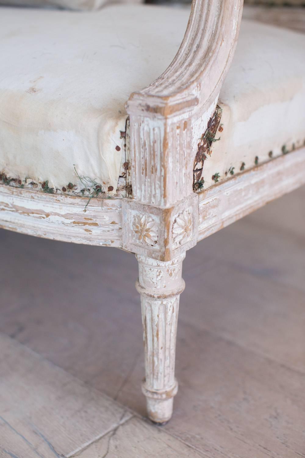 Antique Loveseat in Distressed Cream, circa 1860 5