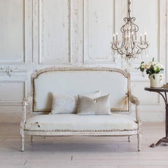 Antique Loveseat in Distressed Cream, circa 1860