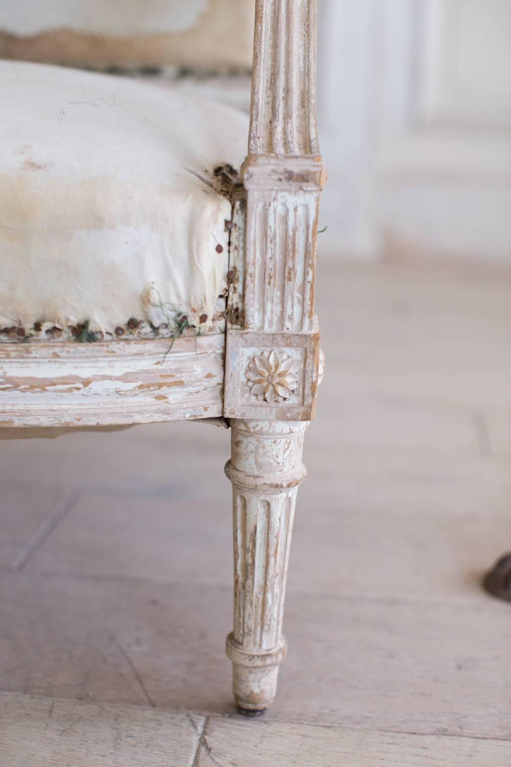 Antique Loveseat in Distressed Cream, circa 1860 In Good Condition In Los Angeles, CA