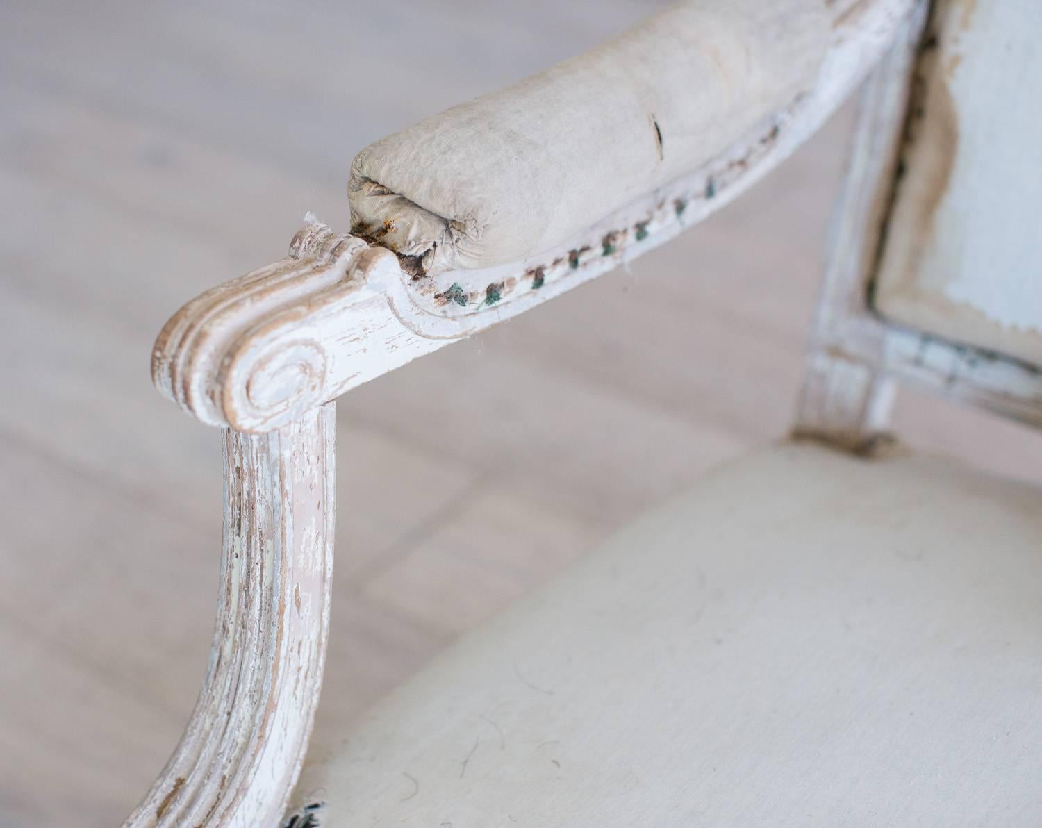 Muslin Antique Loveseat in Distressed Cream, circa 1860