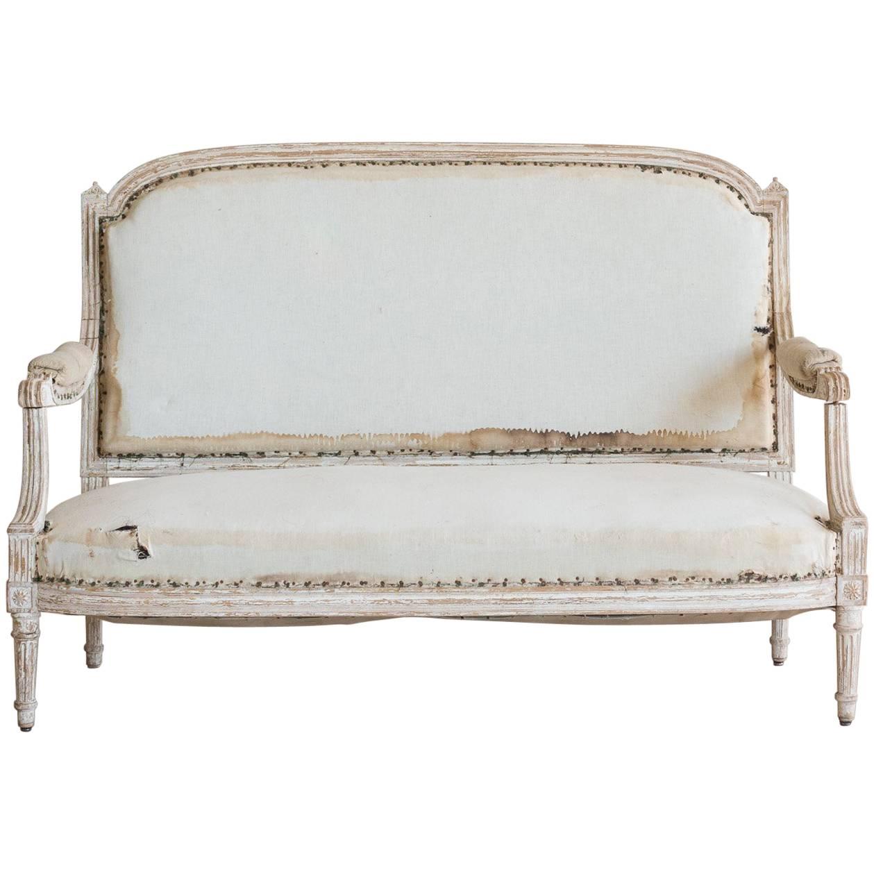 Antique Loveseat in Distressed Cream, circa 1860