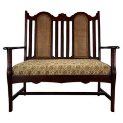 Antique Loveseat with Caned Back & Upholstered Seat