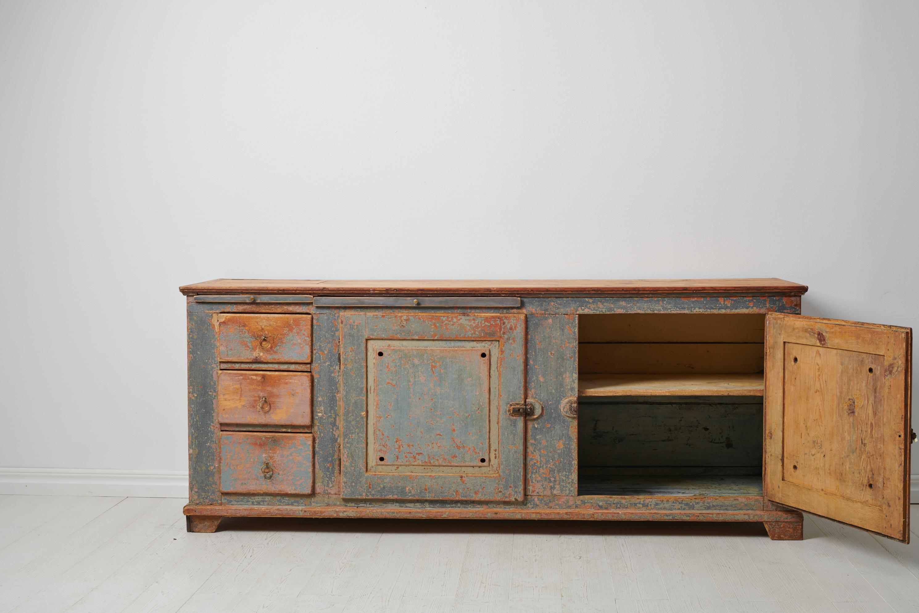 Hand-Crafted Antique Low and Wide Genuine Swedish Country Sideboard